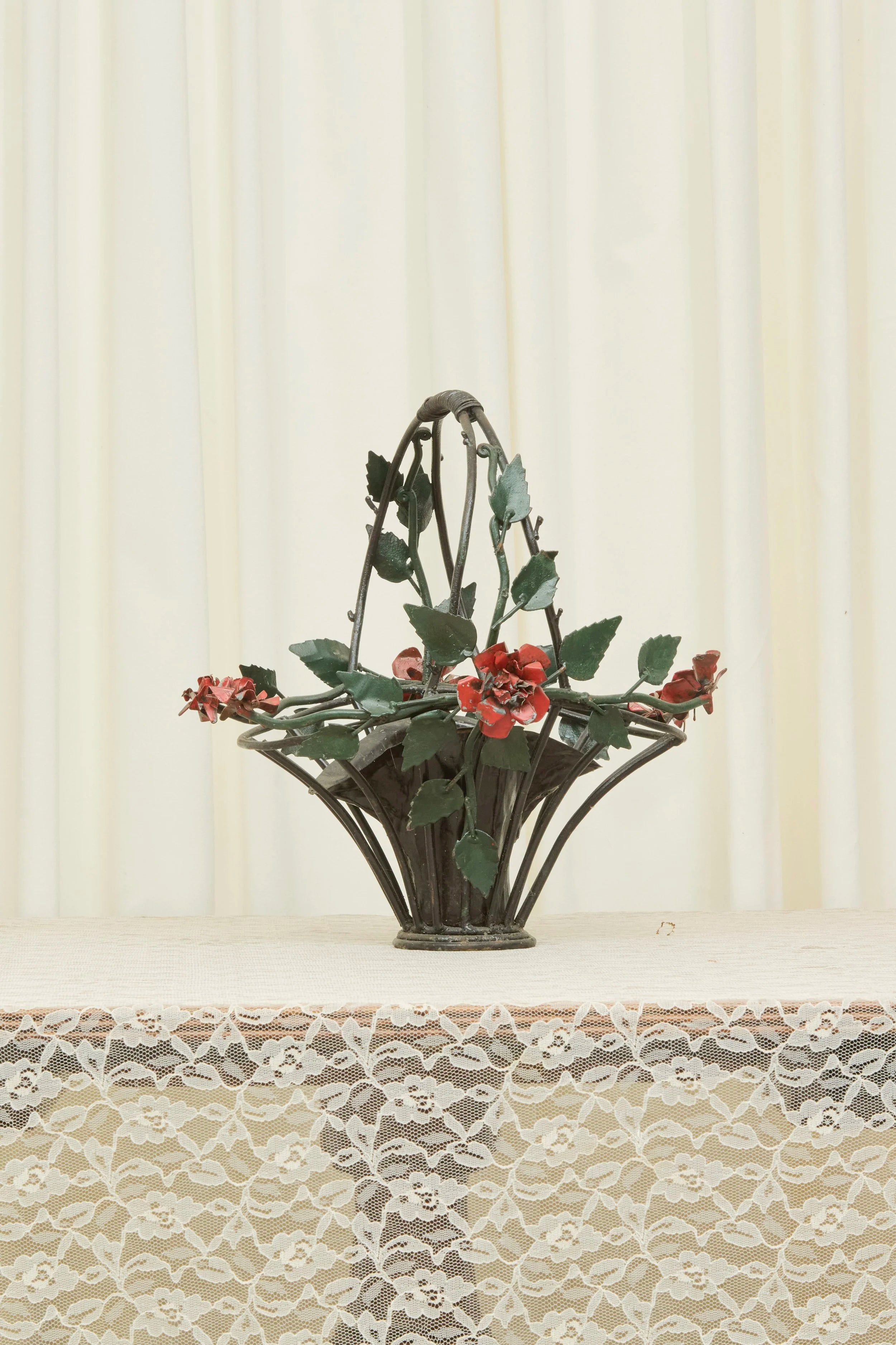 Vintage Tole Flower Basket Plant Holder