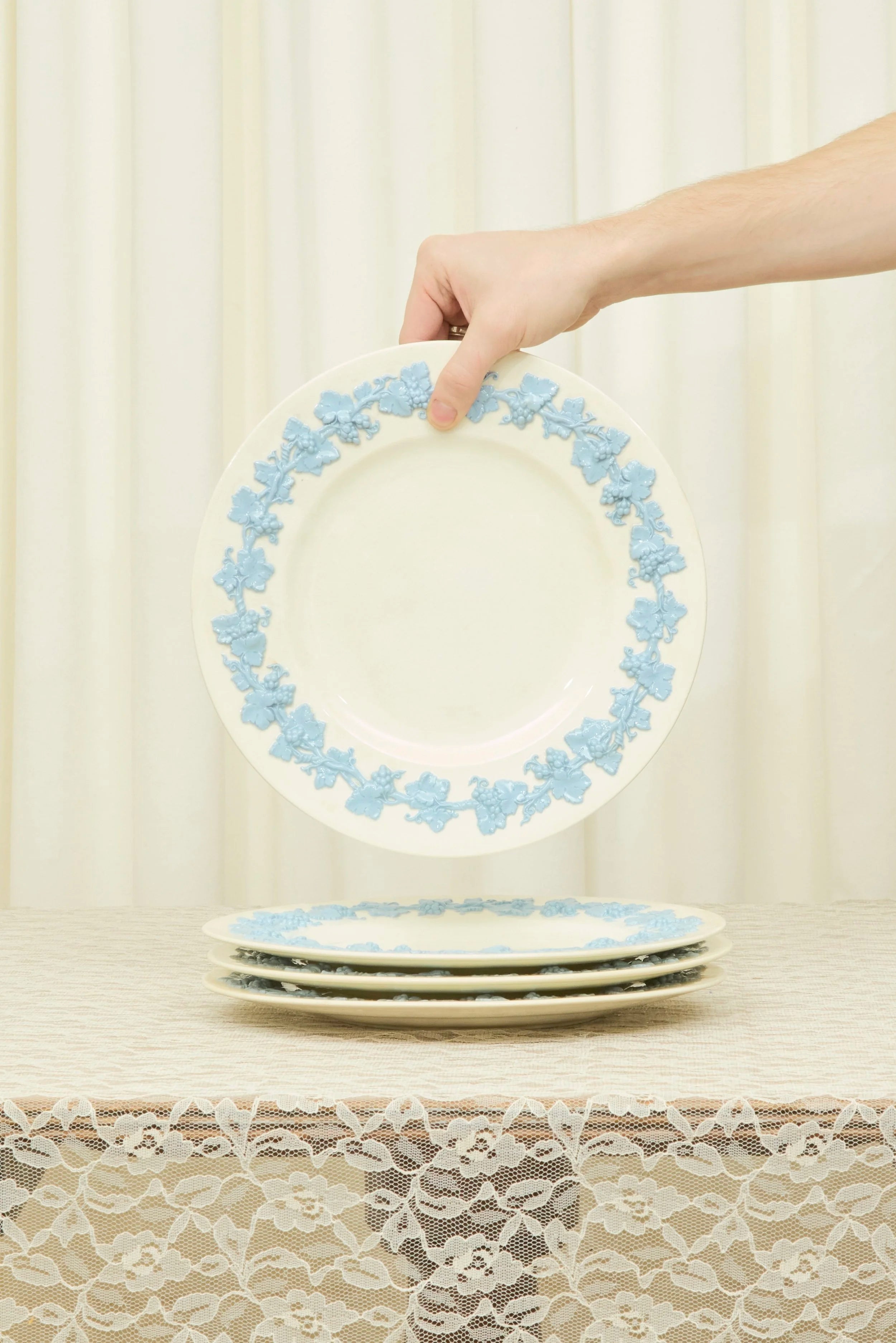 Vintage Floral Trimmed Plates Set/4