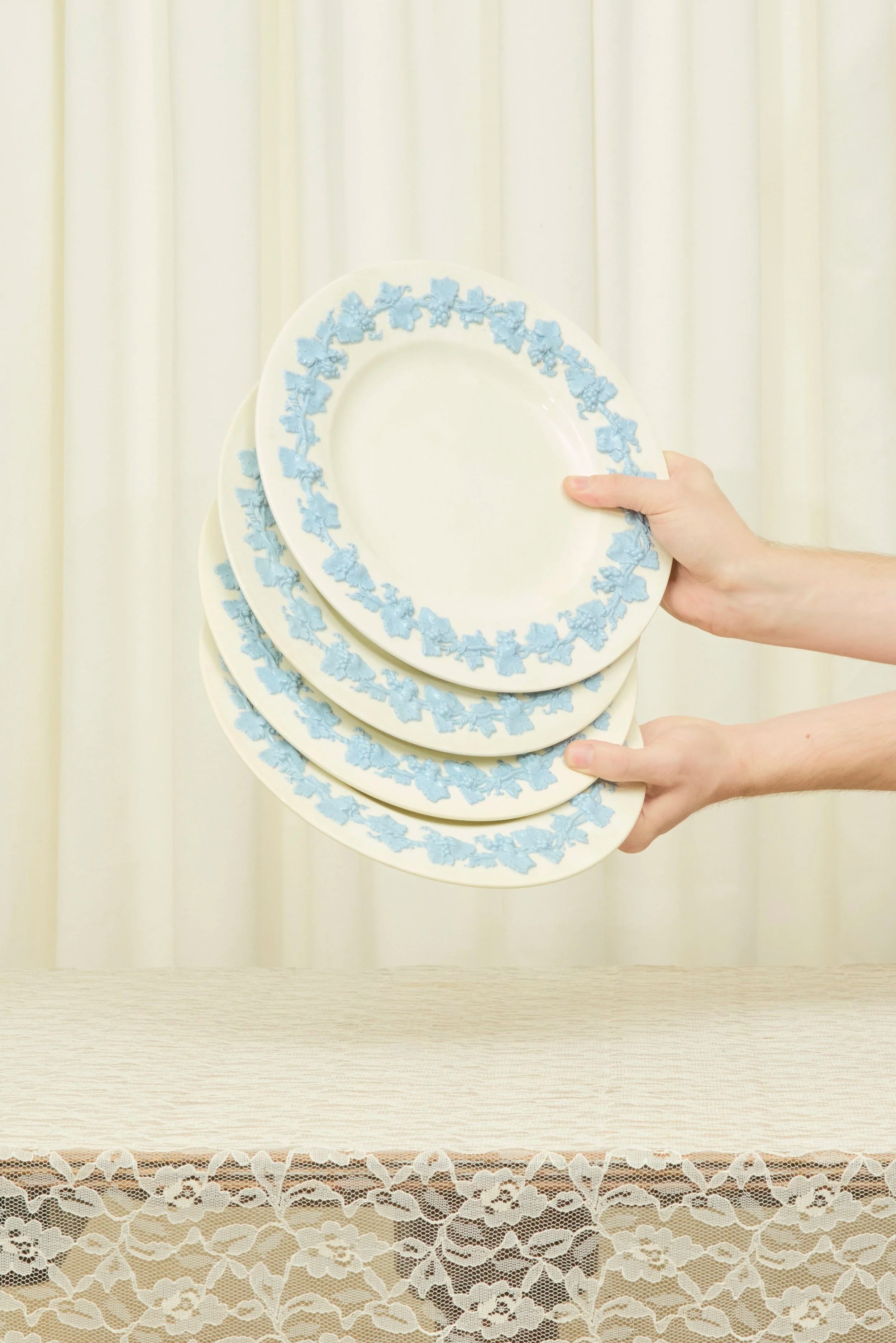 Vintage Floral Trimmed Plates Set/4