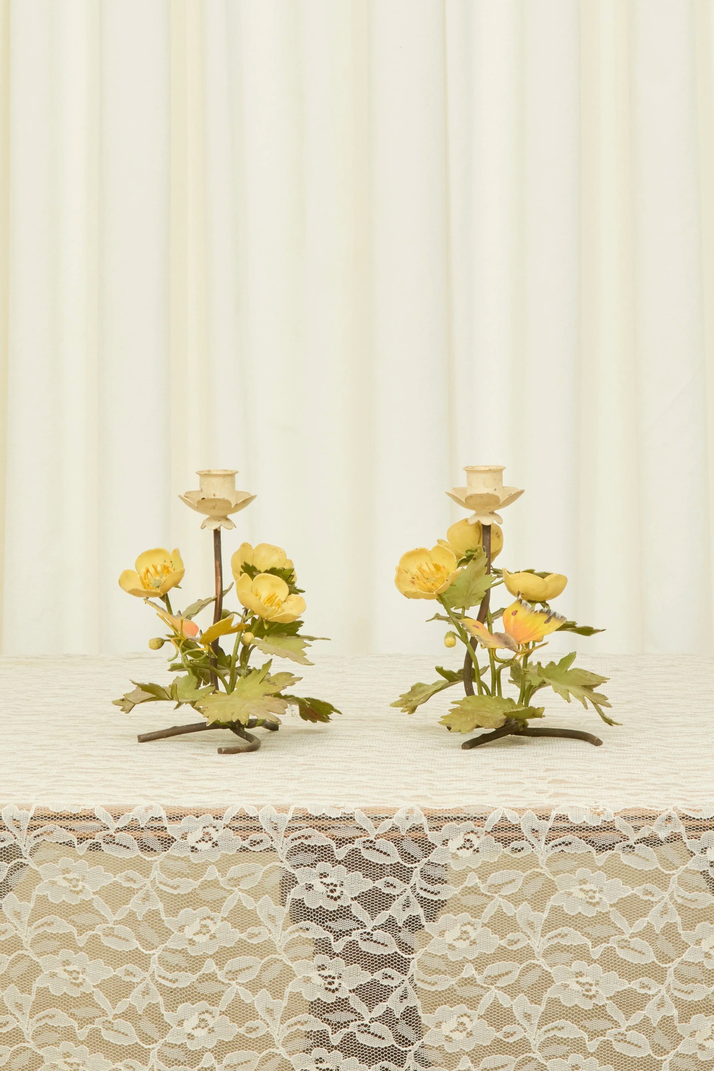 Vintage Metal Butterfly Candle Holders Set/2