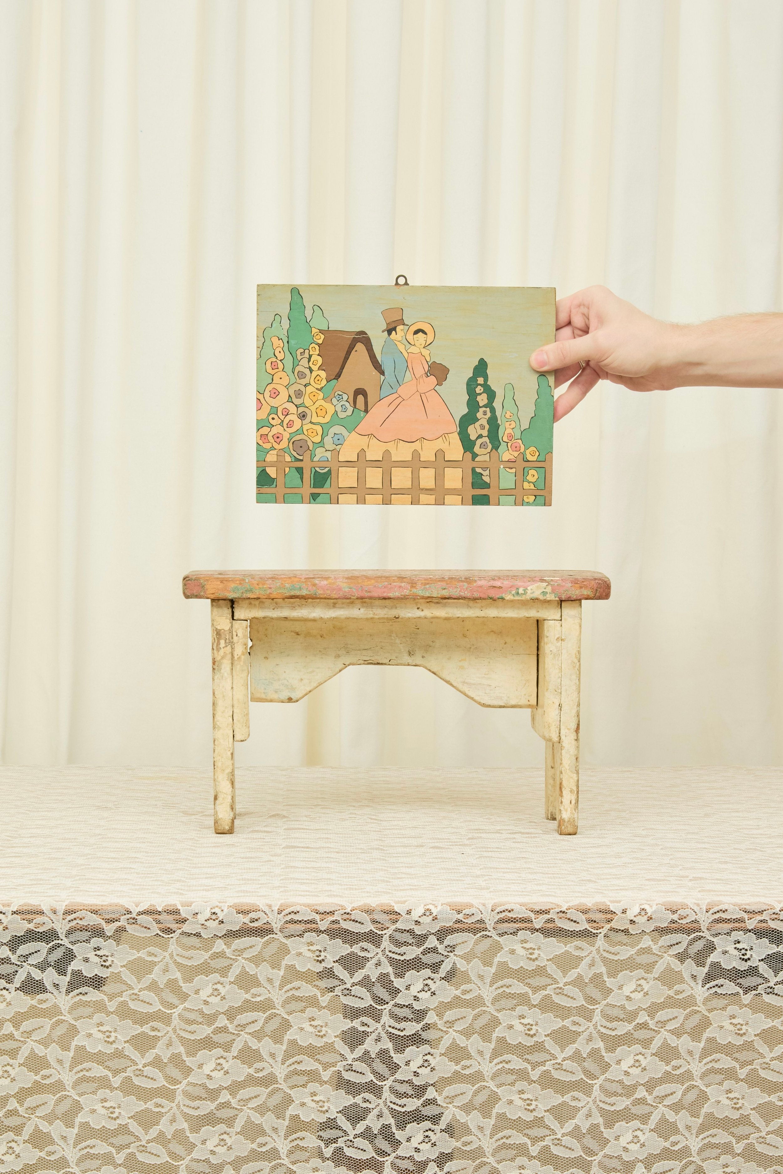 Vintage Folk Art Couple Painting