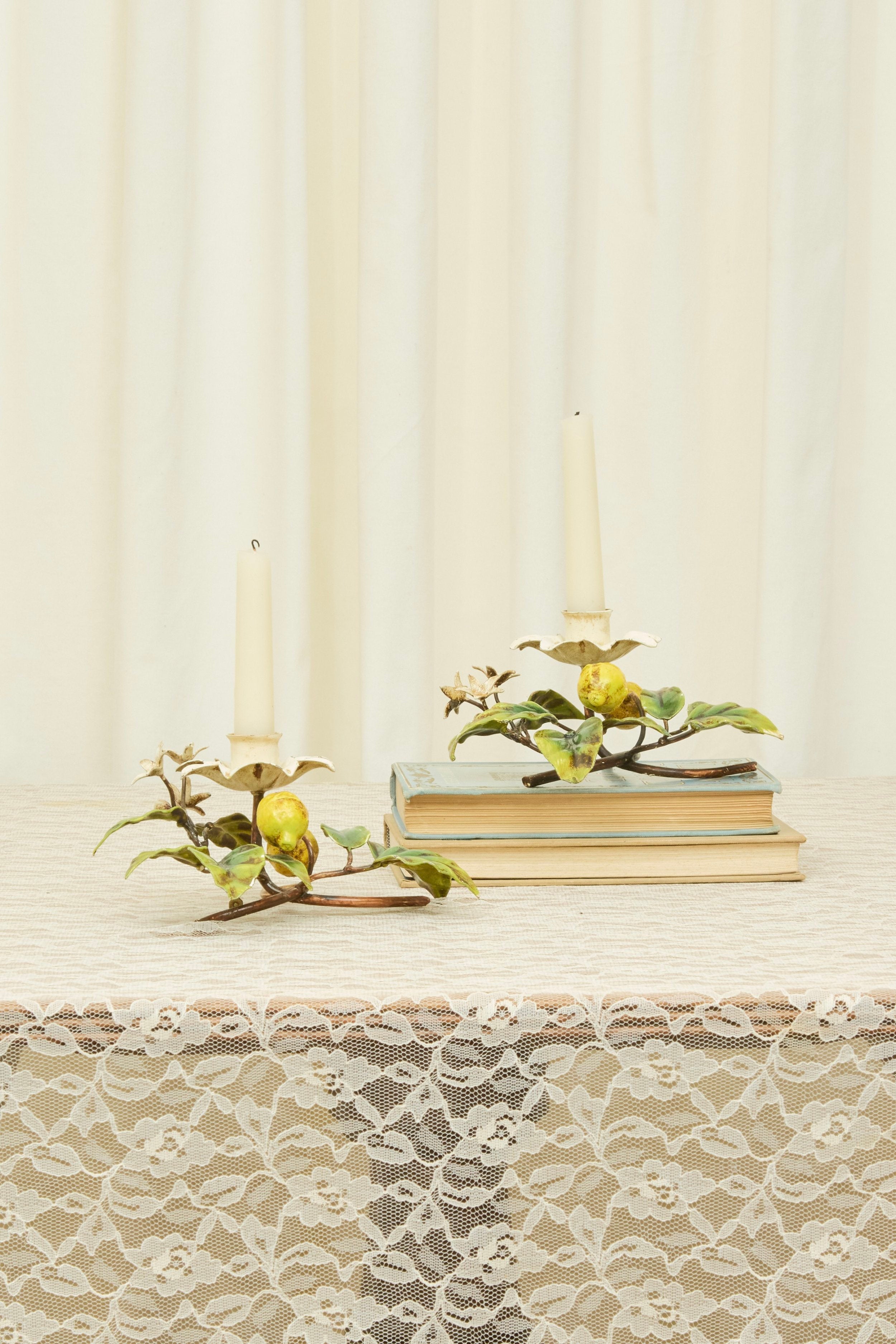 Vintage Rare Metal Lemon Candle Holders Set/2