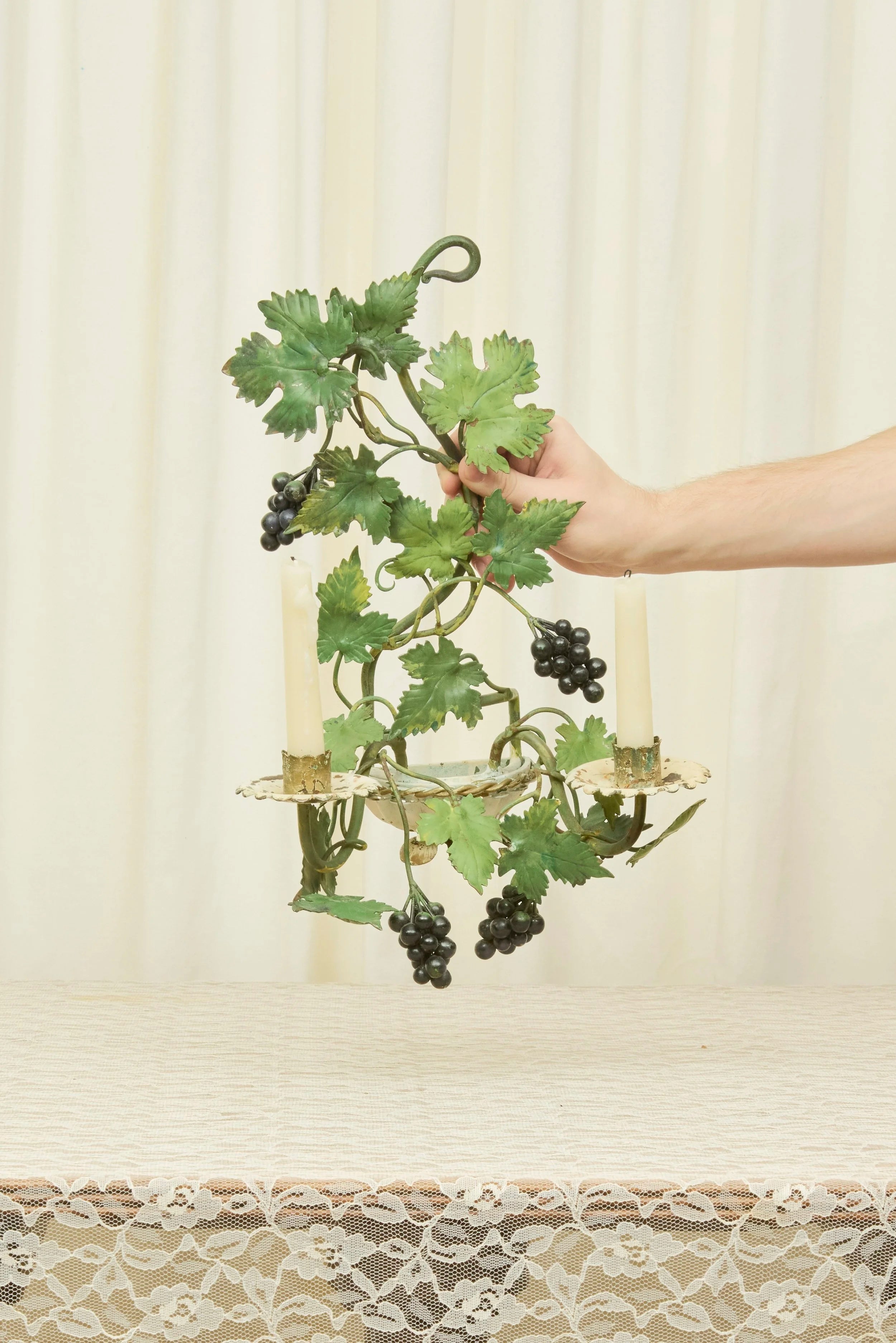 Vintage Metal Grape Vine Candle Sconce