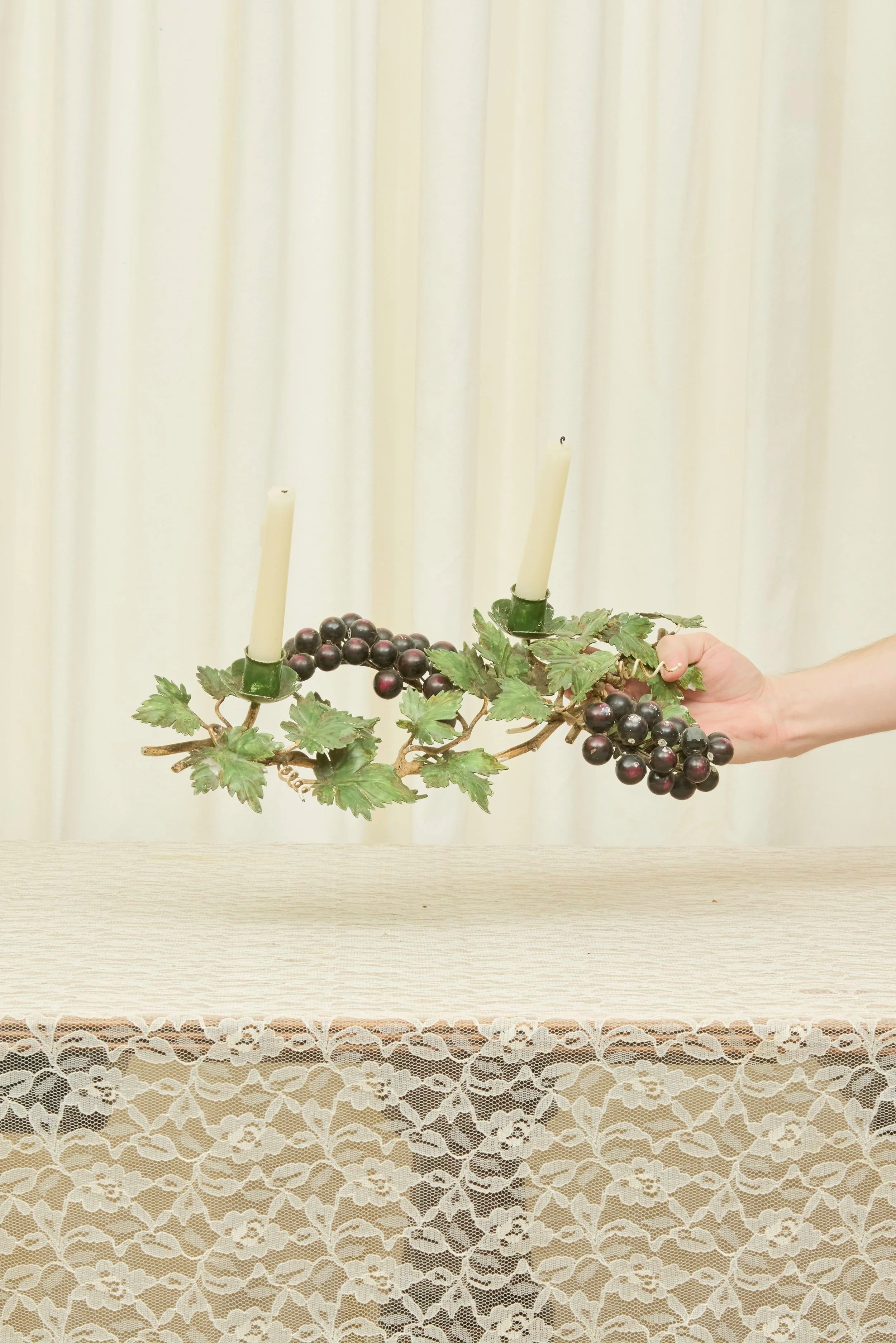 Vintage Metal Grape Vine Candle Holder