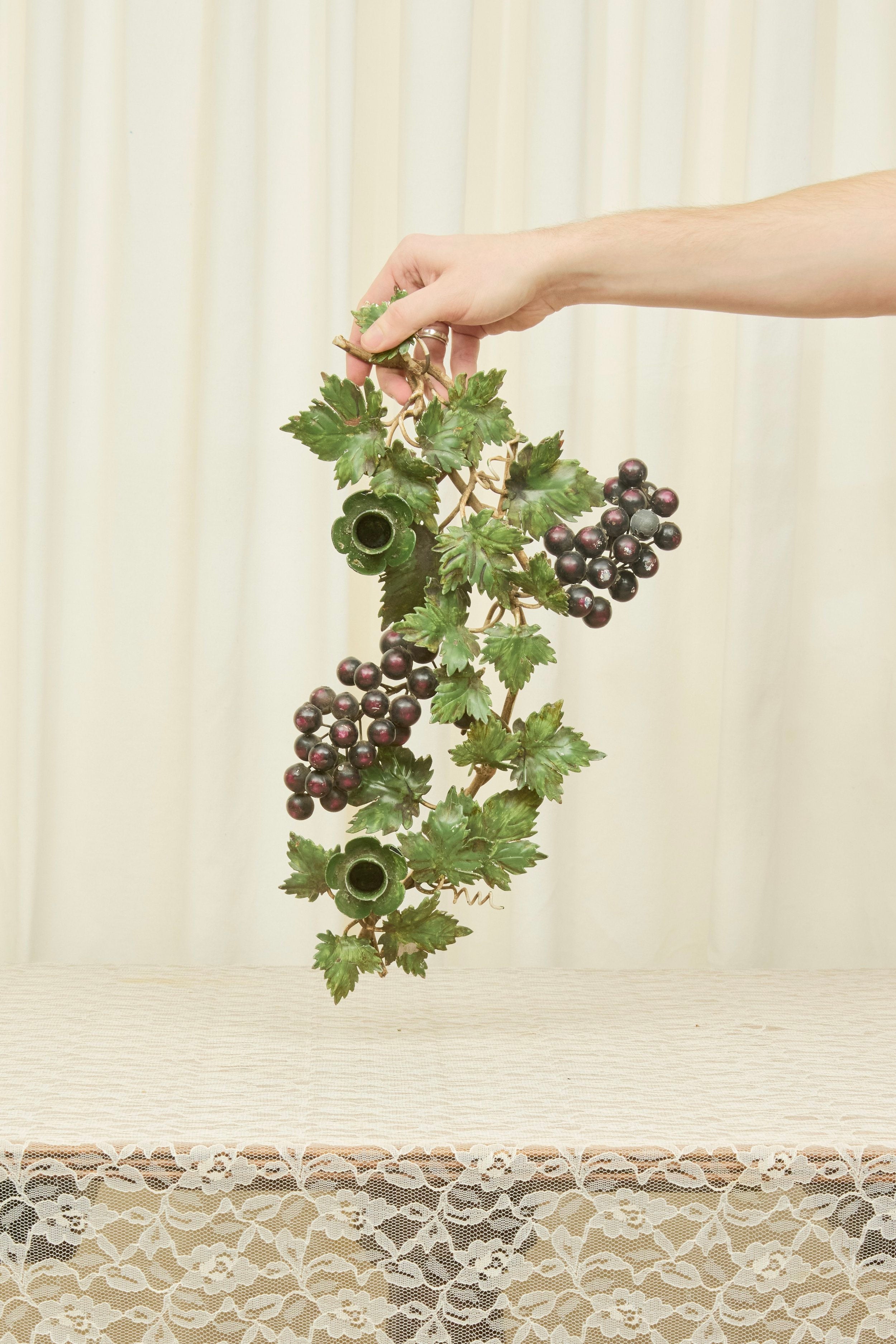 Vintage Metal Grape Vine Candle Holder