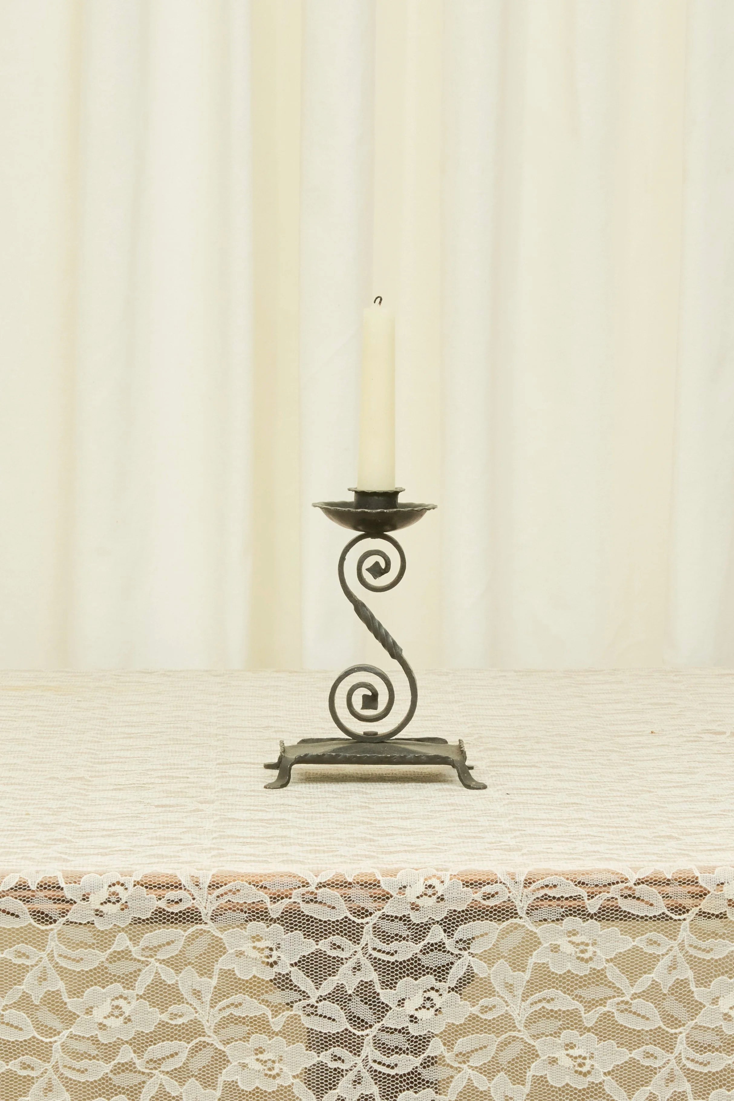 Vintage Forged Scroll Candle Holder