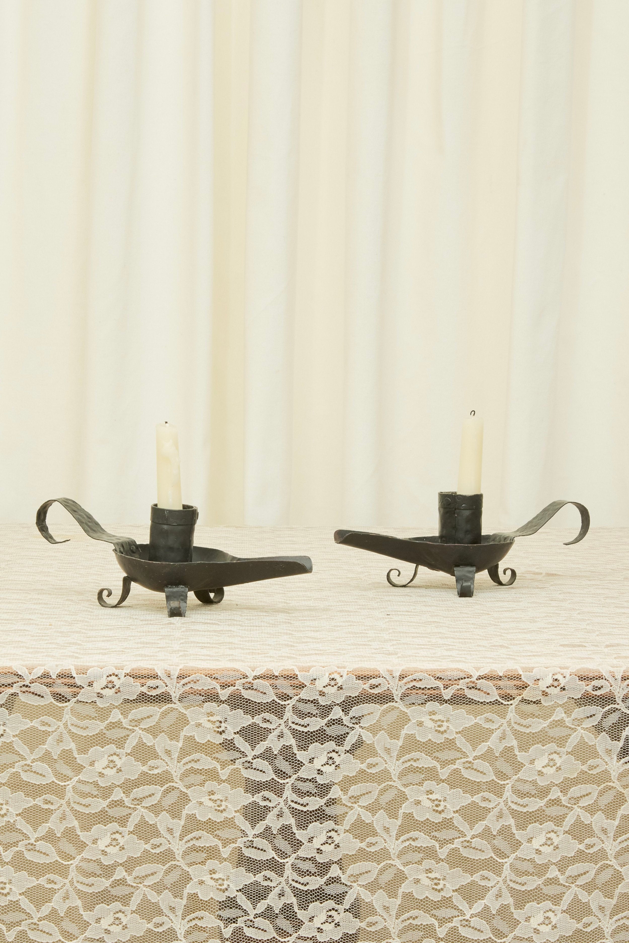 Vintage Forged Iron Candle Holder Set/2