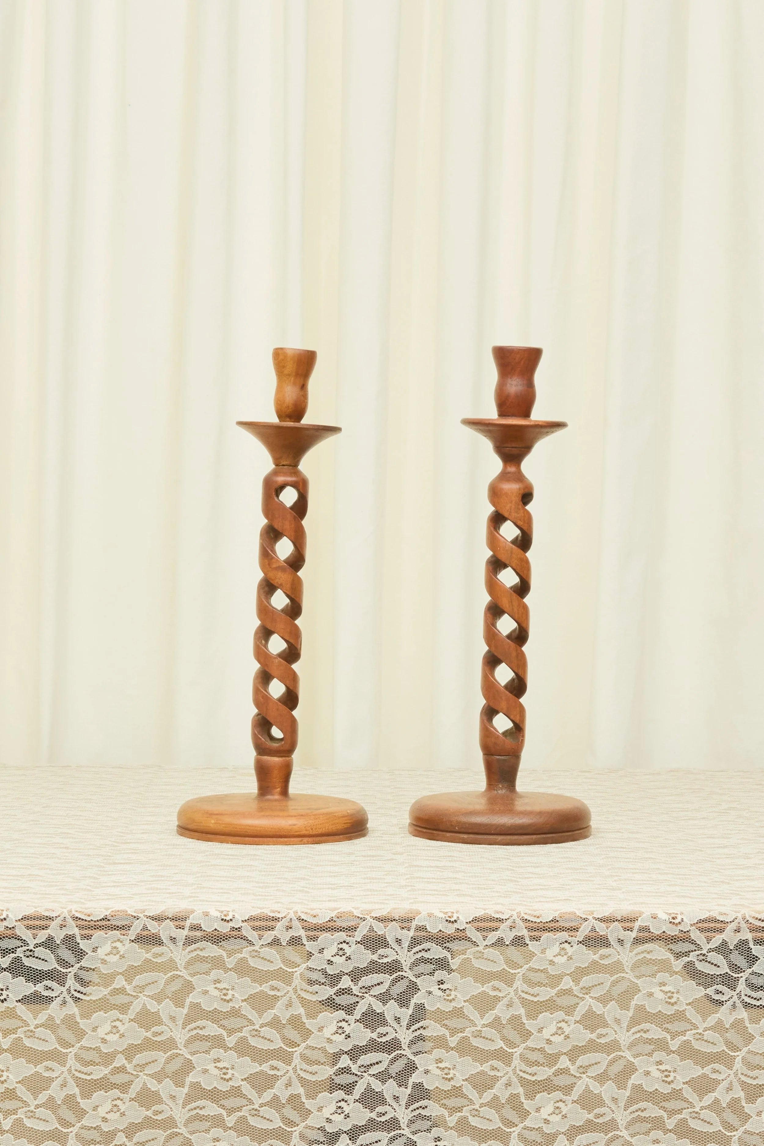 Vintage Barley Twist Candle Holder Set/2