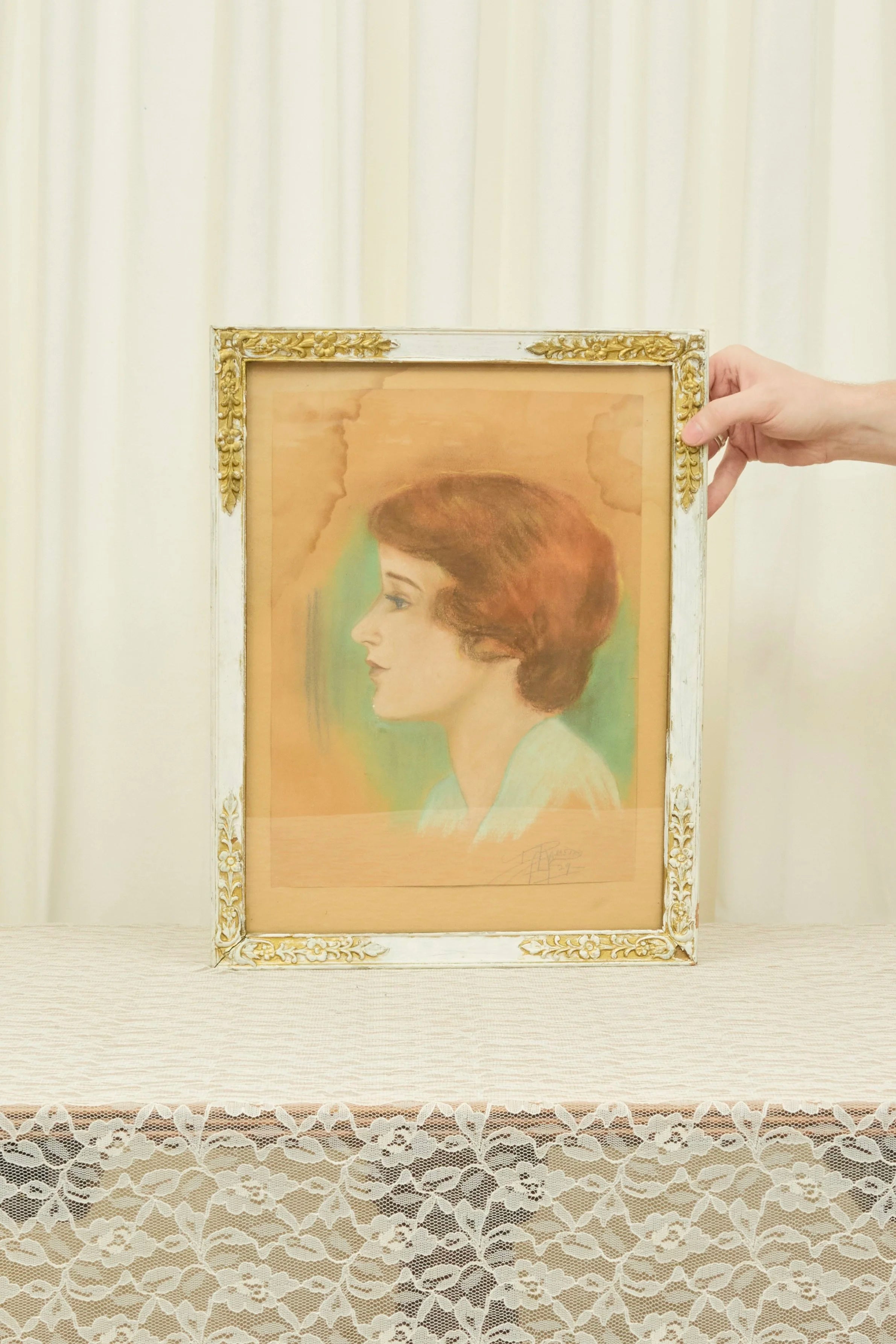 Antique Impressionist Portrait Drawing