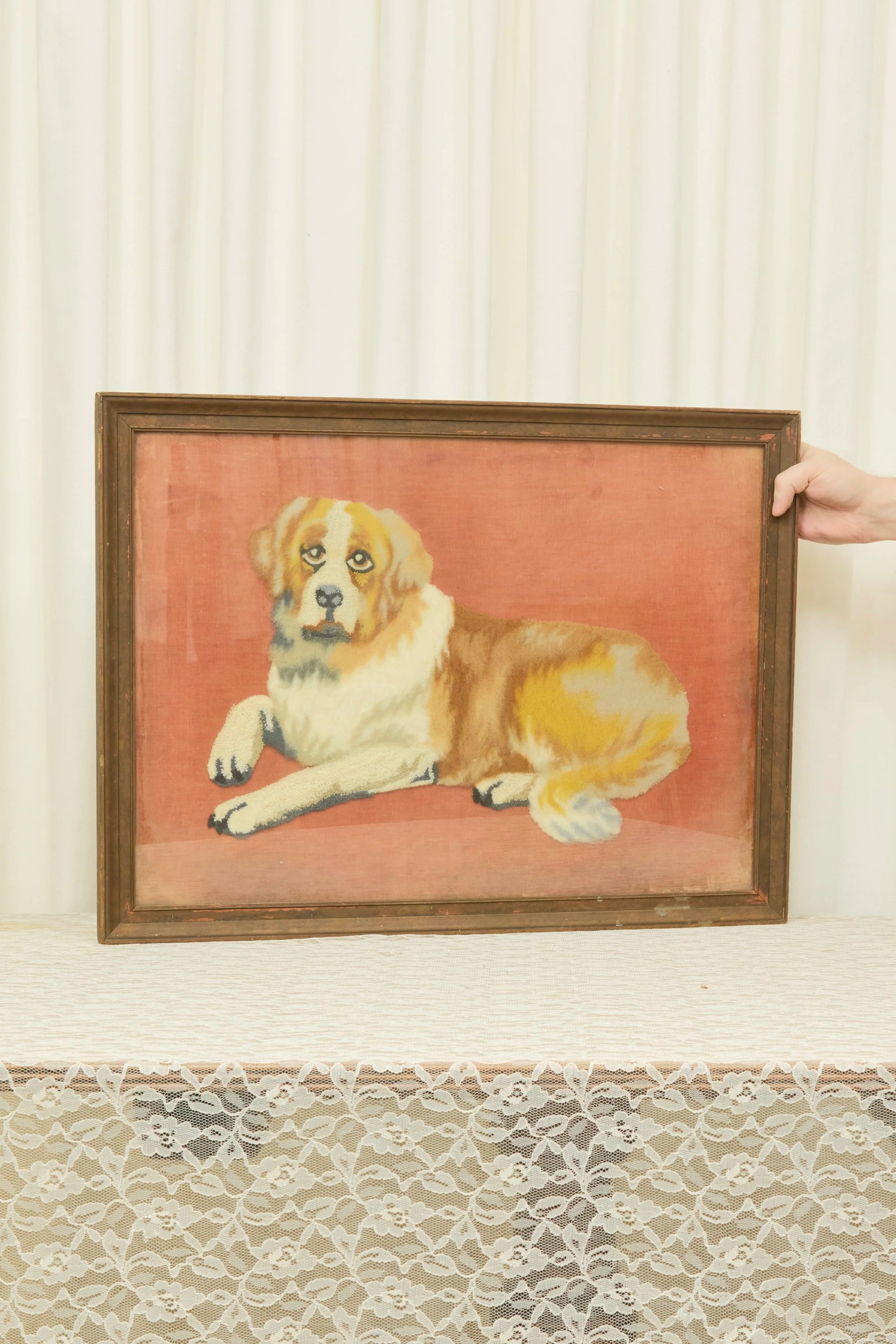Antique Needlepoint Velvet Saint Bernard (1800s)