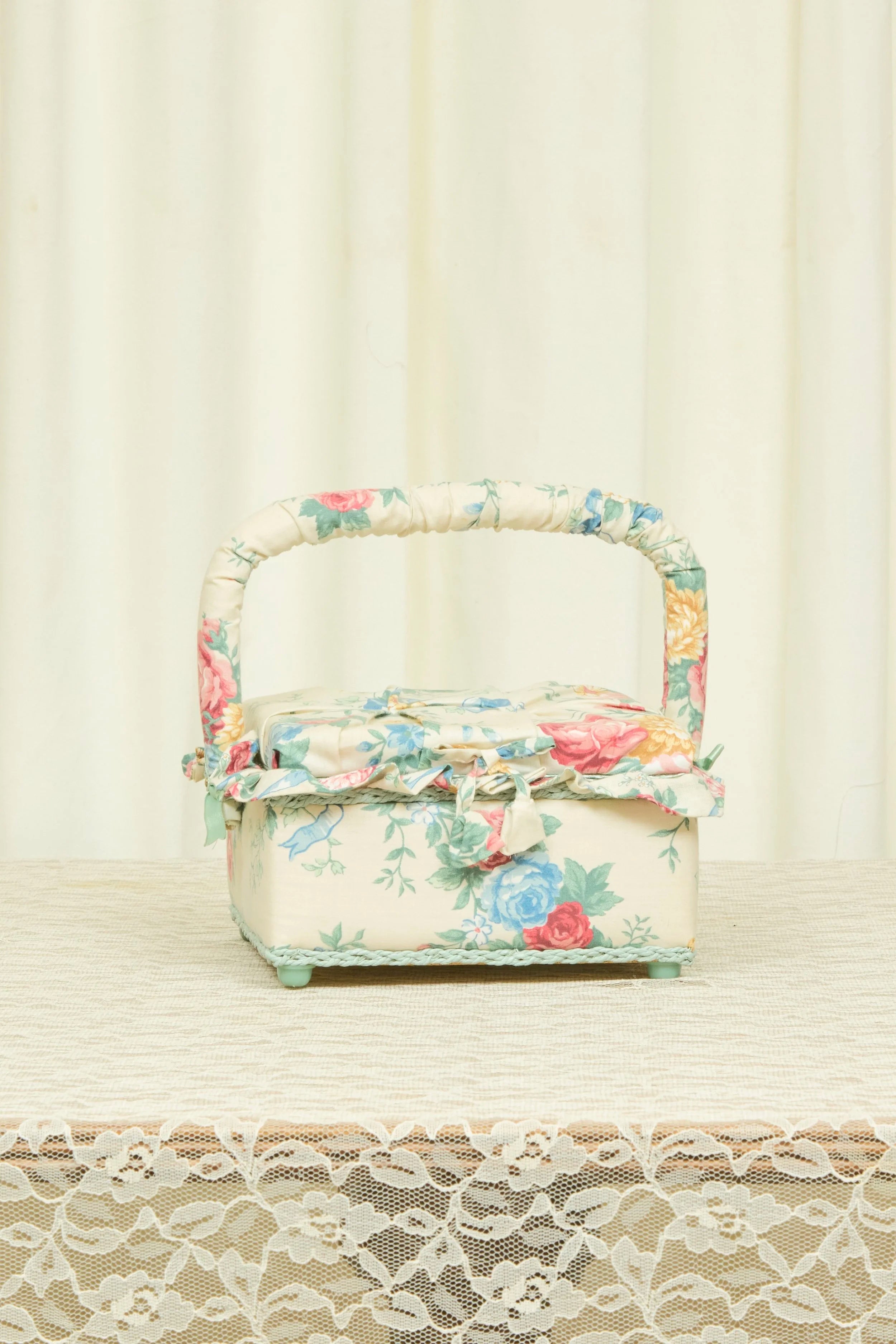 Vintage Floral Upholstered Sewing Basket