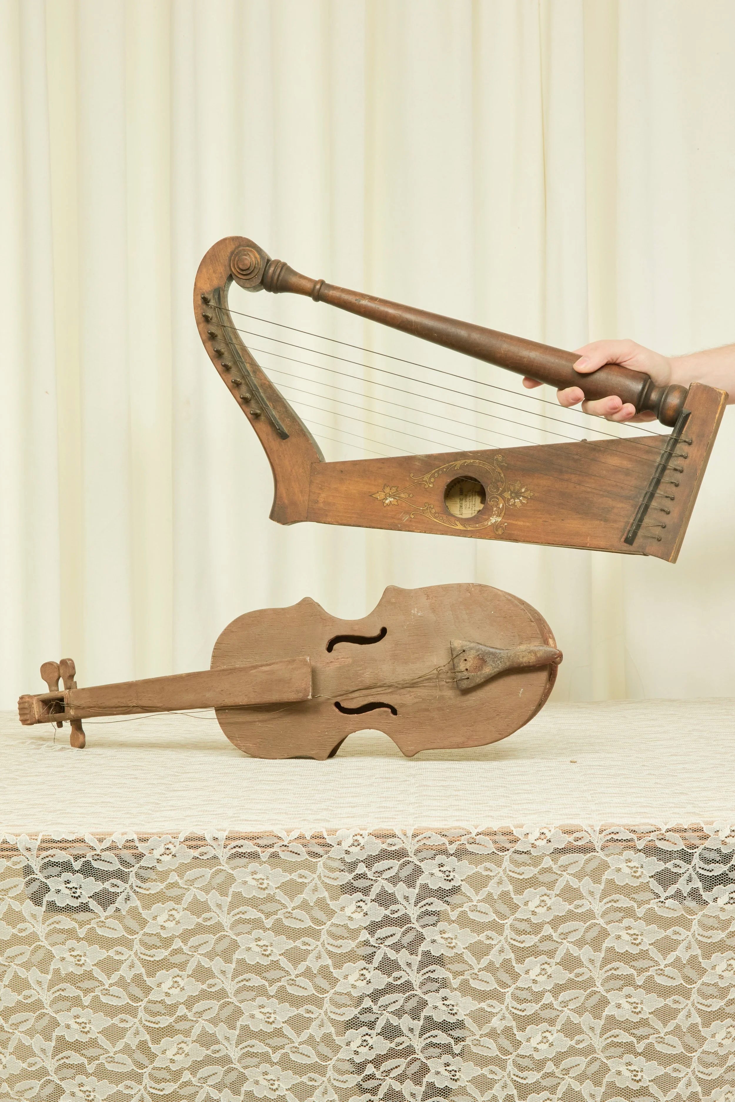 Vintage Folk Art Harp Decor