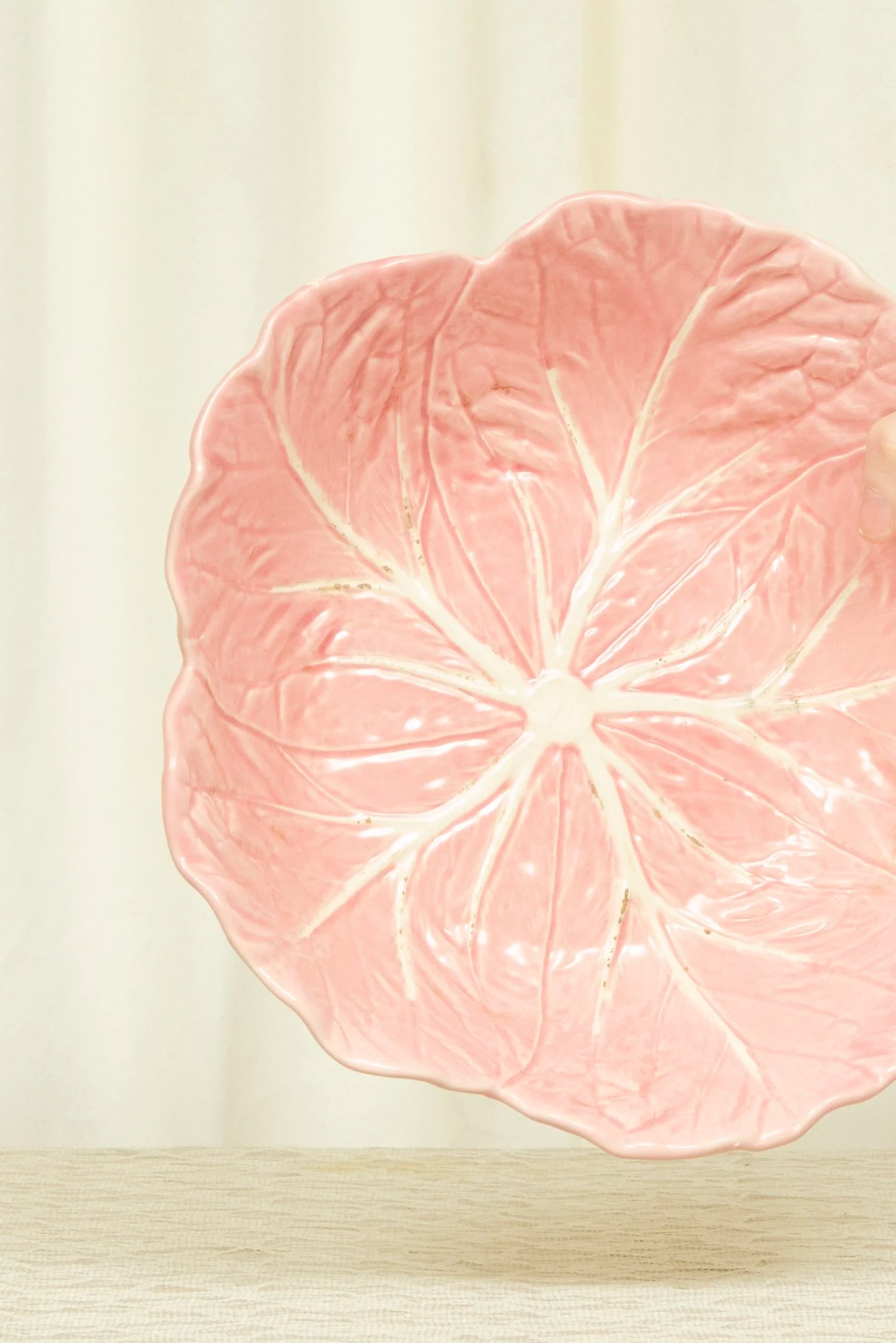 Vintage Majolica Cabbage Leaf Serving Bowl