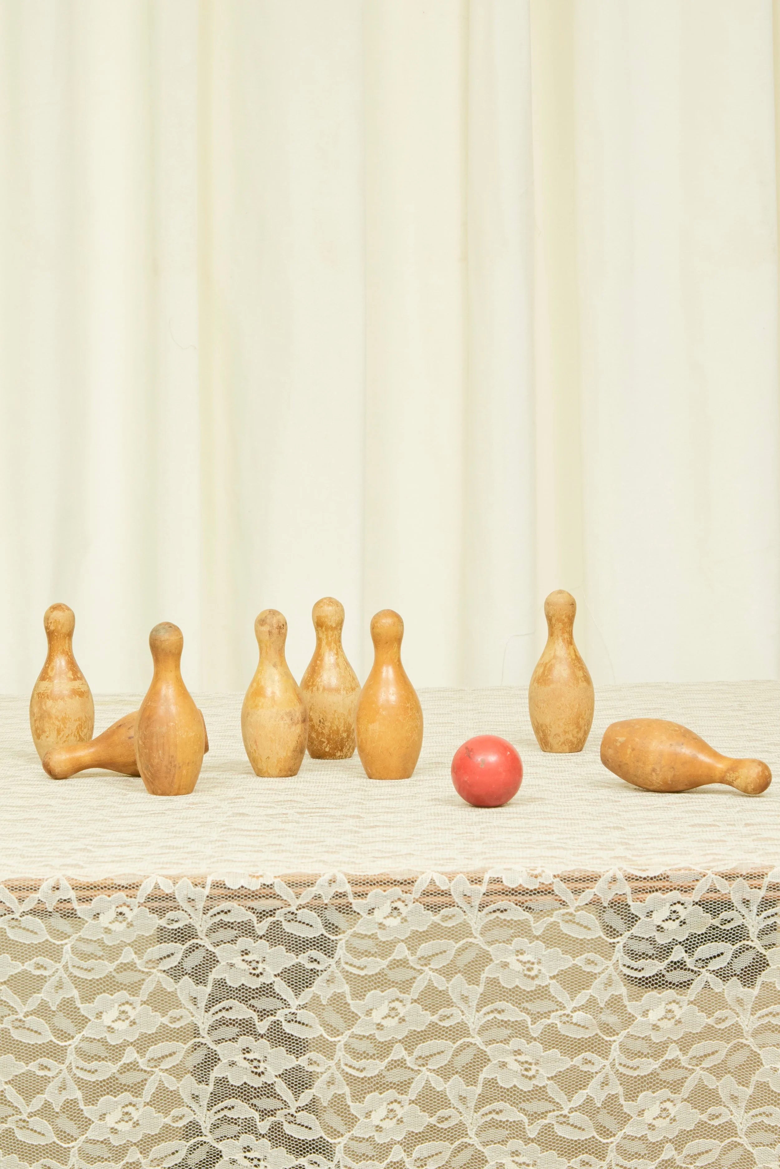 Antique Folk Art Miniature Bowling Set