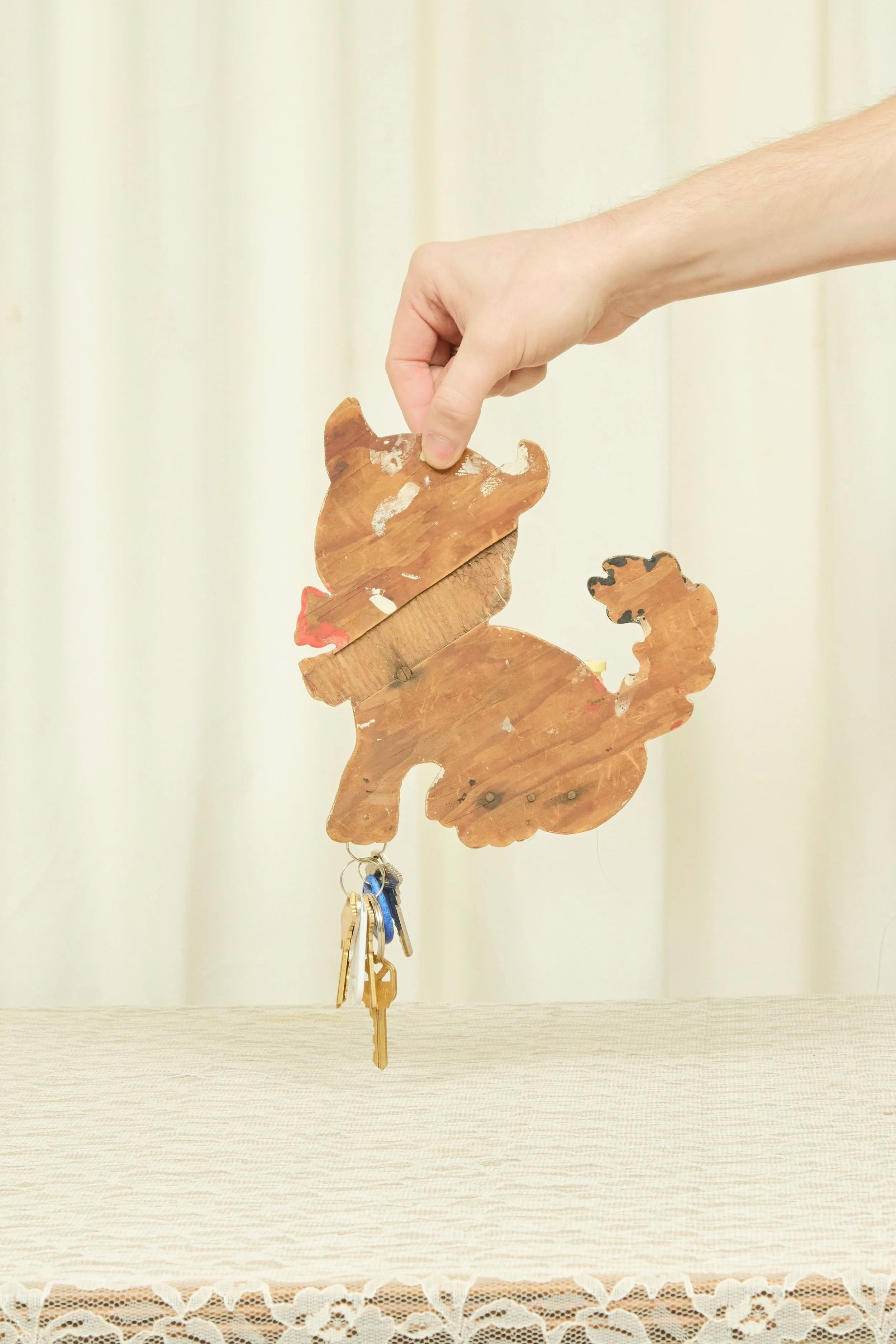 Antique Folk Art Cat Wall Pincushion