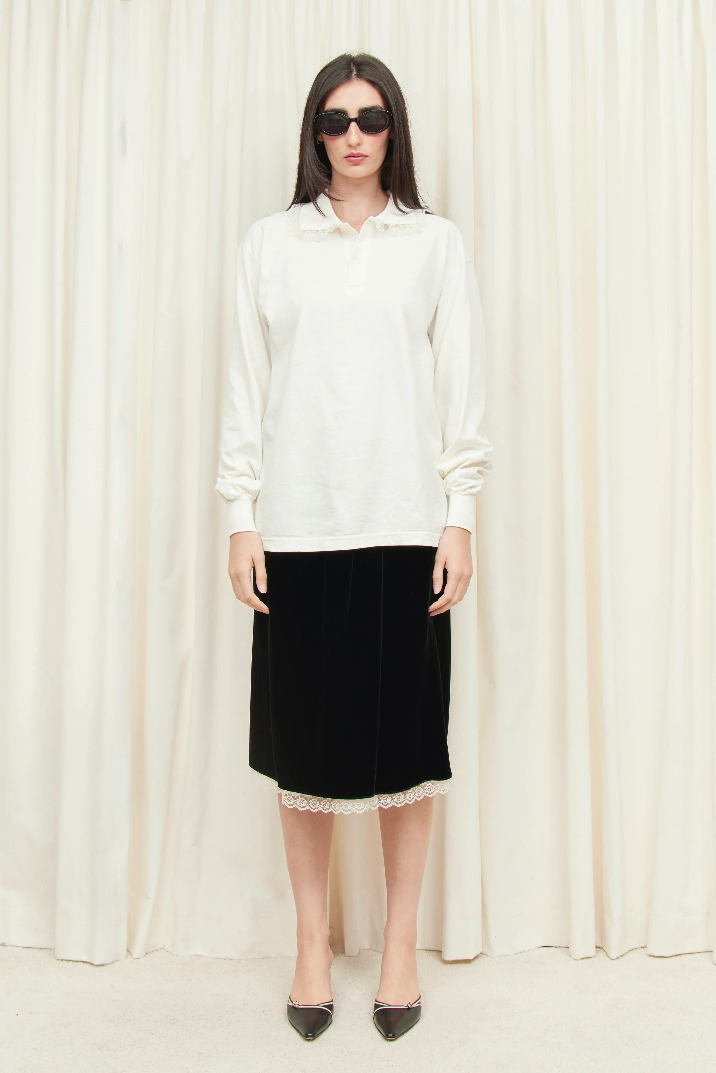 Celerie Lace Trim Velvet Slip Skirt