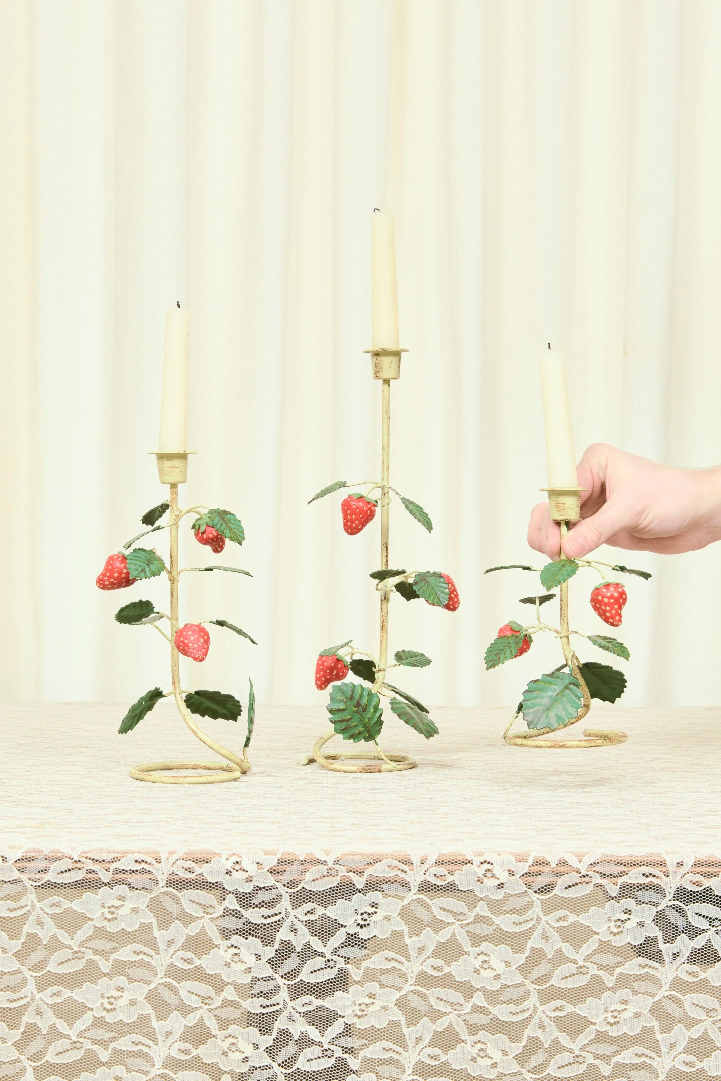 Vintage Metal Strawberry Candleholders