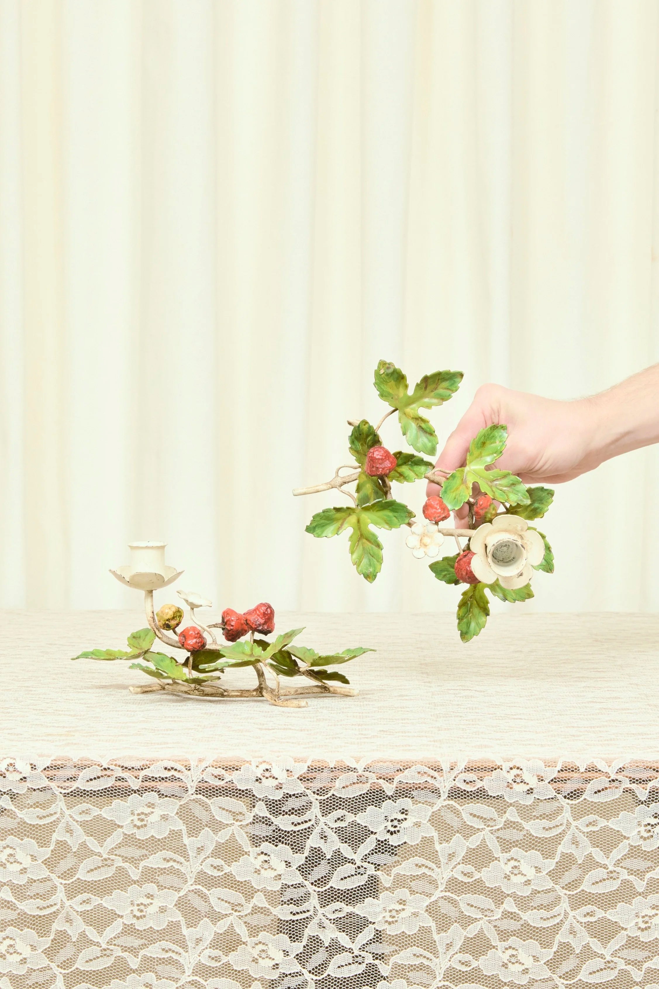 Vintage Italian Metal Strawberry Candle Holders Set/2 (1950's)