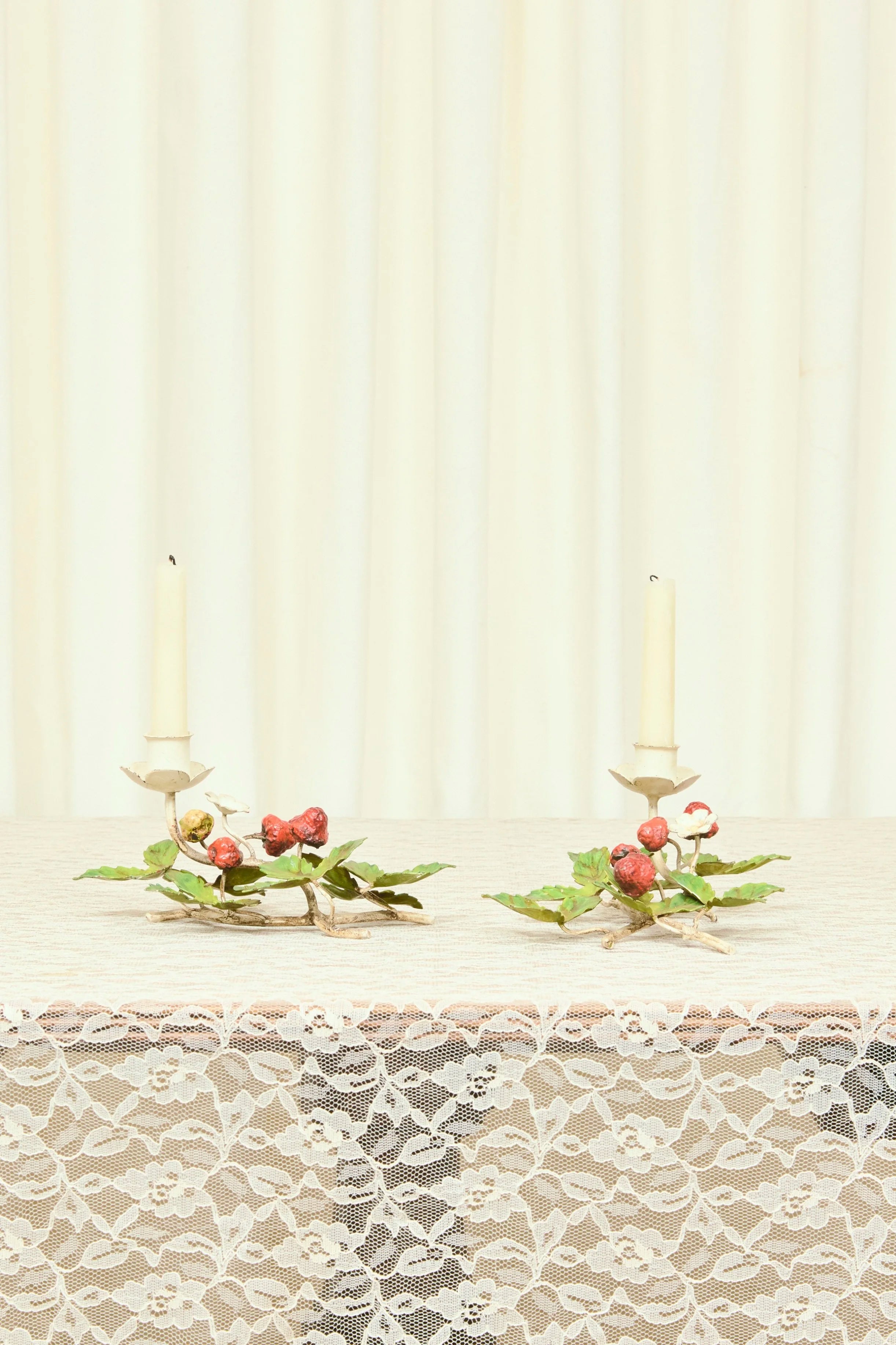 Vintage Italian Metal Strawberry Candle Holders Set/2 (1950's)