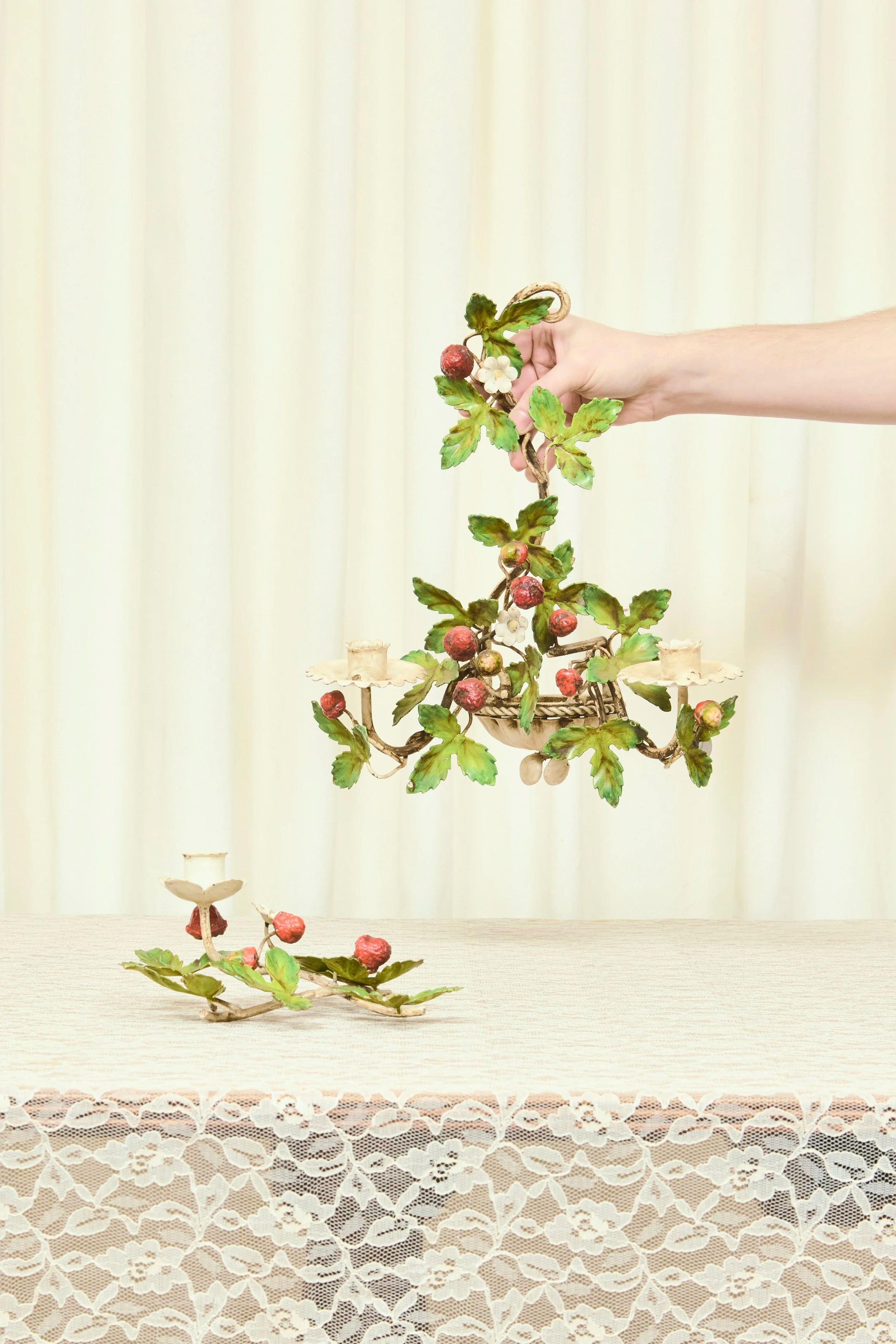 Vintage Italian Metal Strawberry Candle Holders Set/2 (1950's)