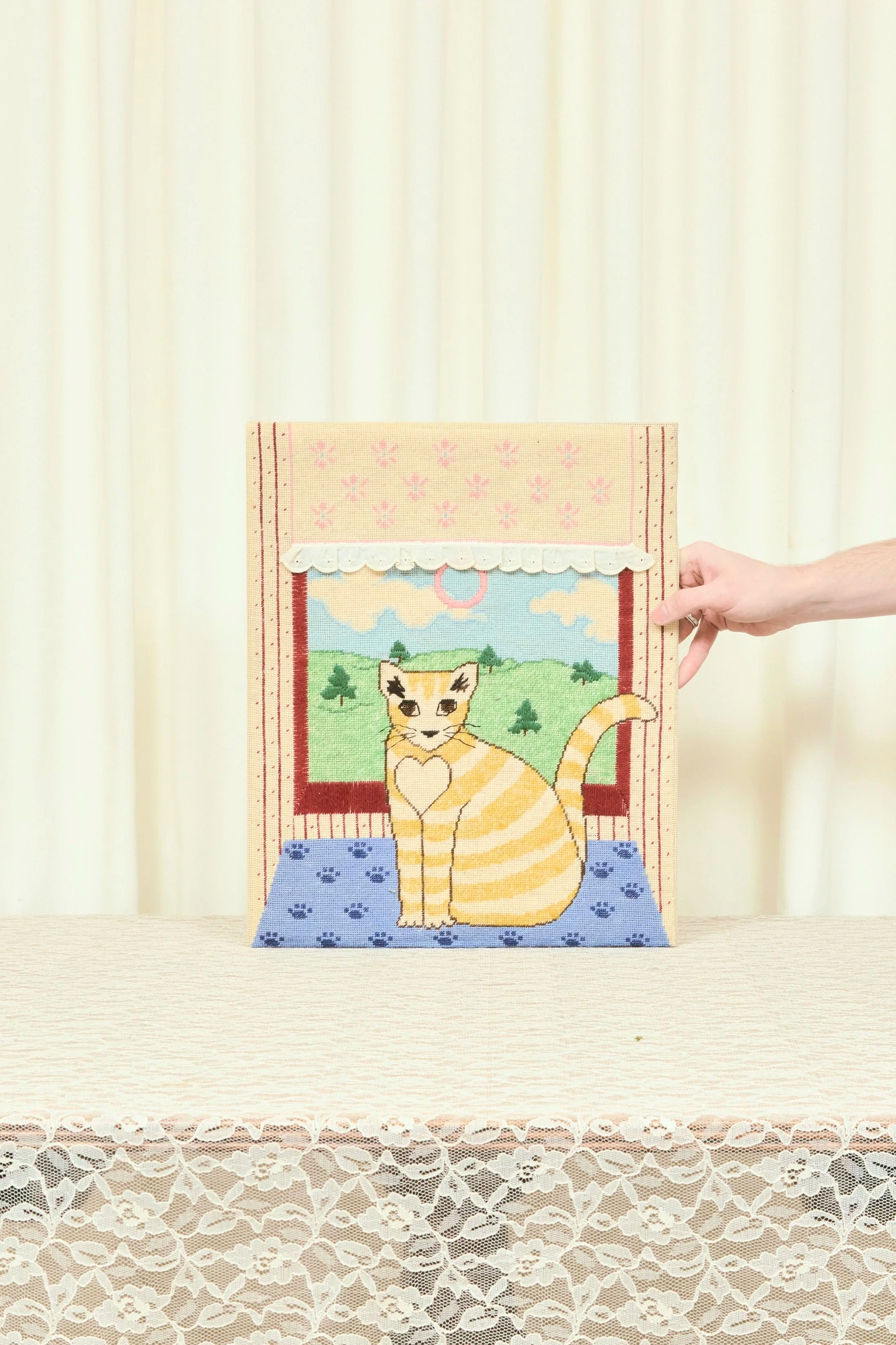 Vintage Cat in the Window Needlepoint