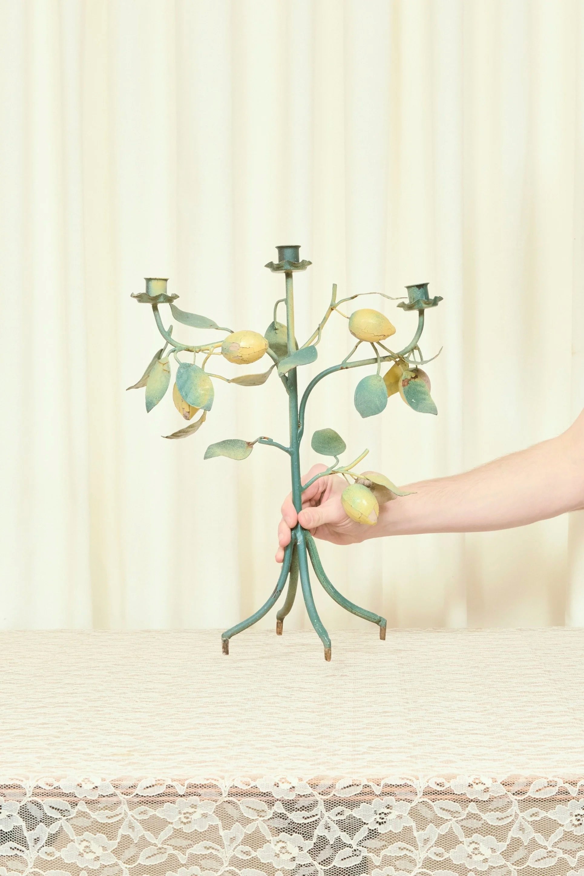 Vintage Metal Lemon Candle Holder