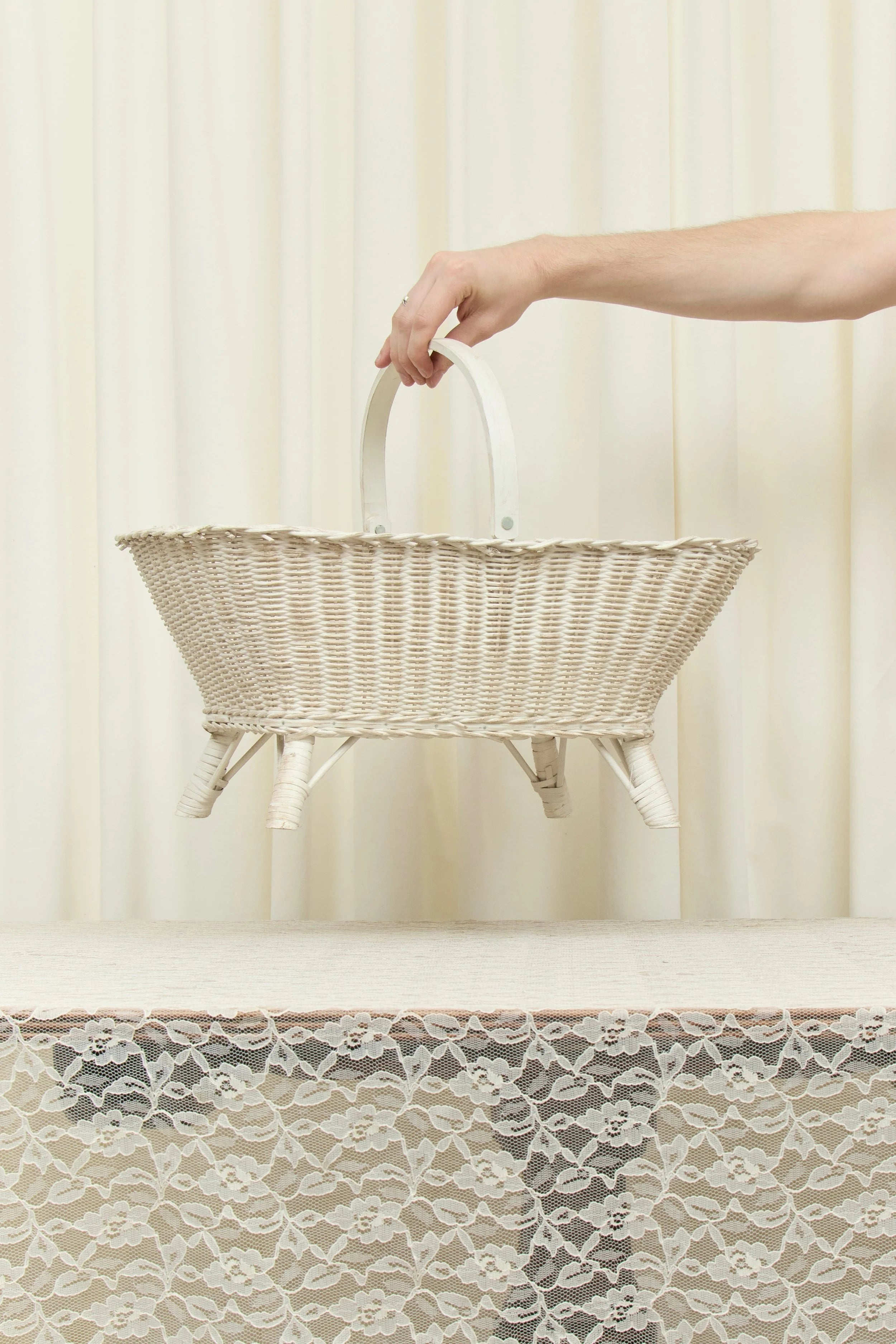 Vintage Footed Wicker Basket