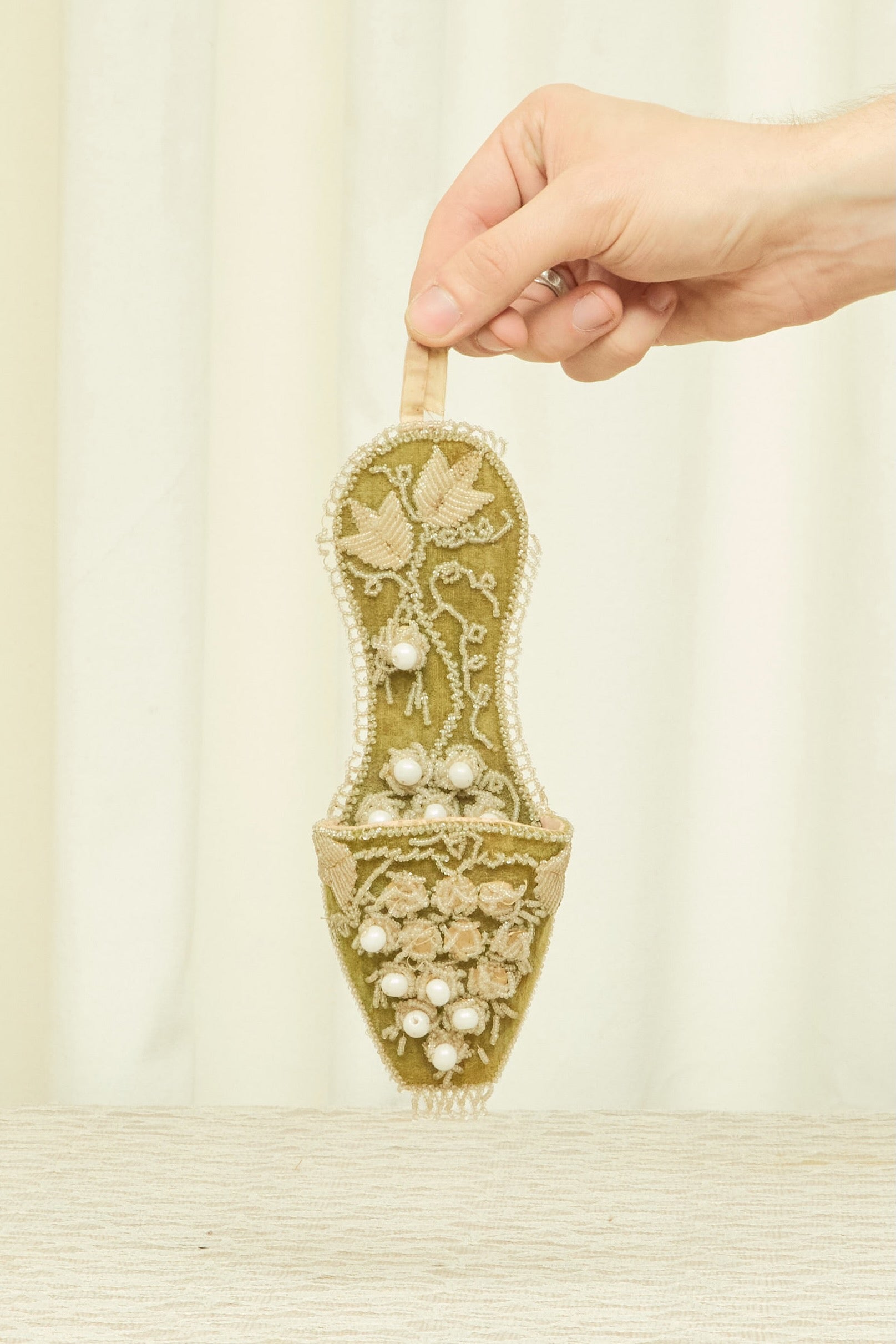 Antique Beaded Slipper Wall Pocket