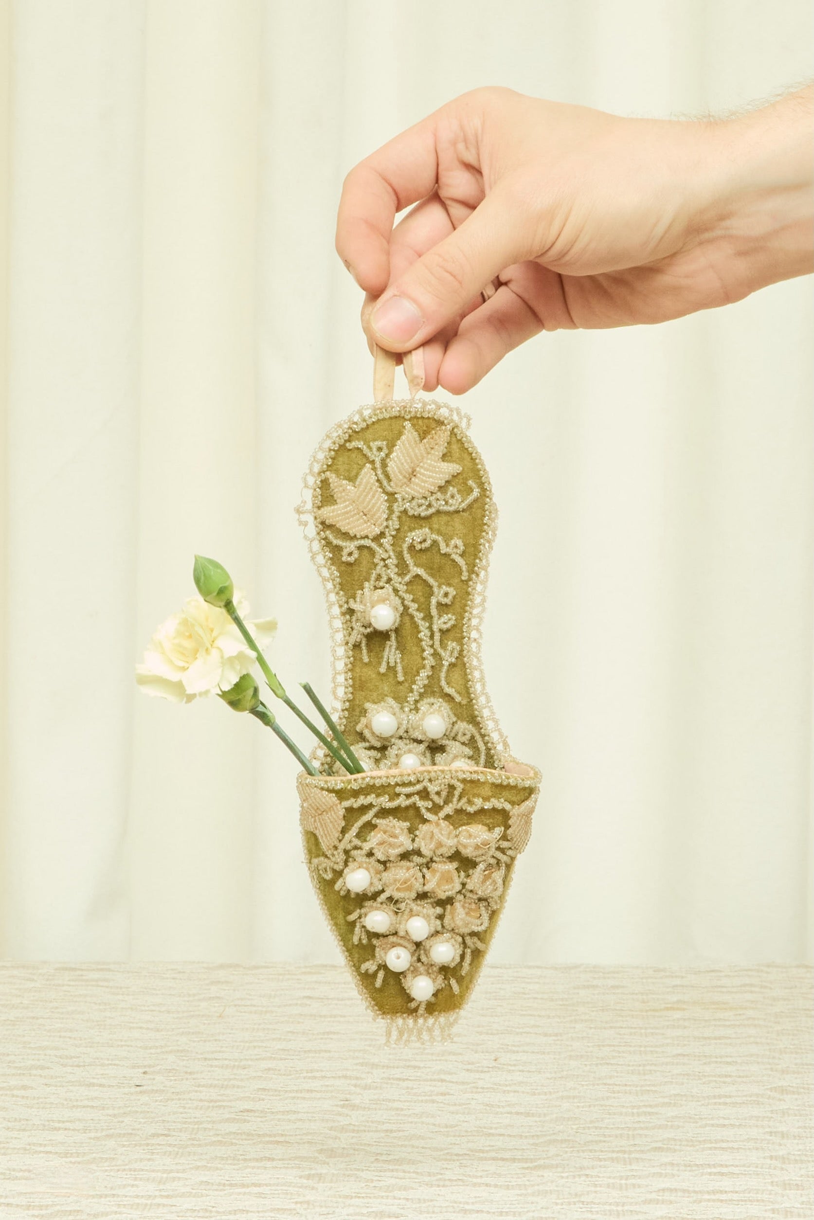 Antique Beaded Slipper Wall Pocket