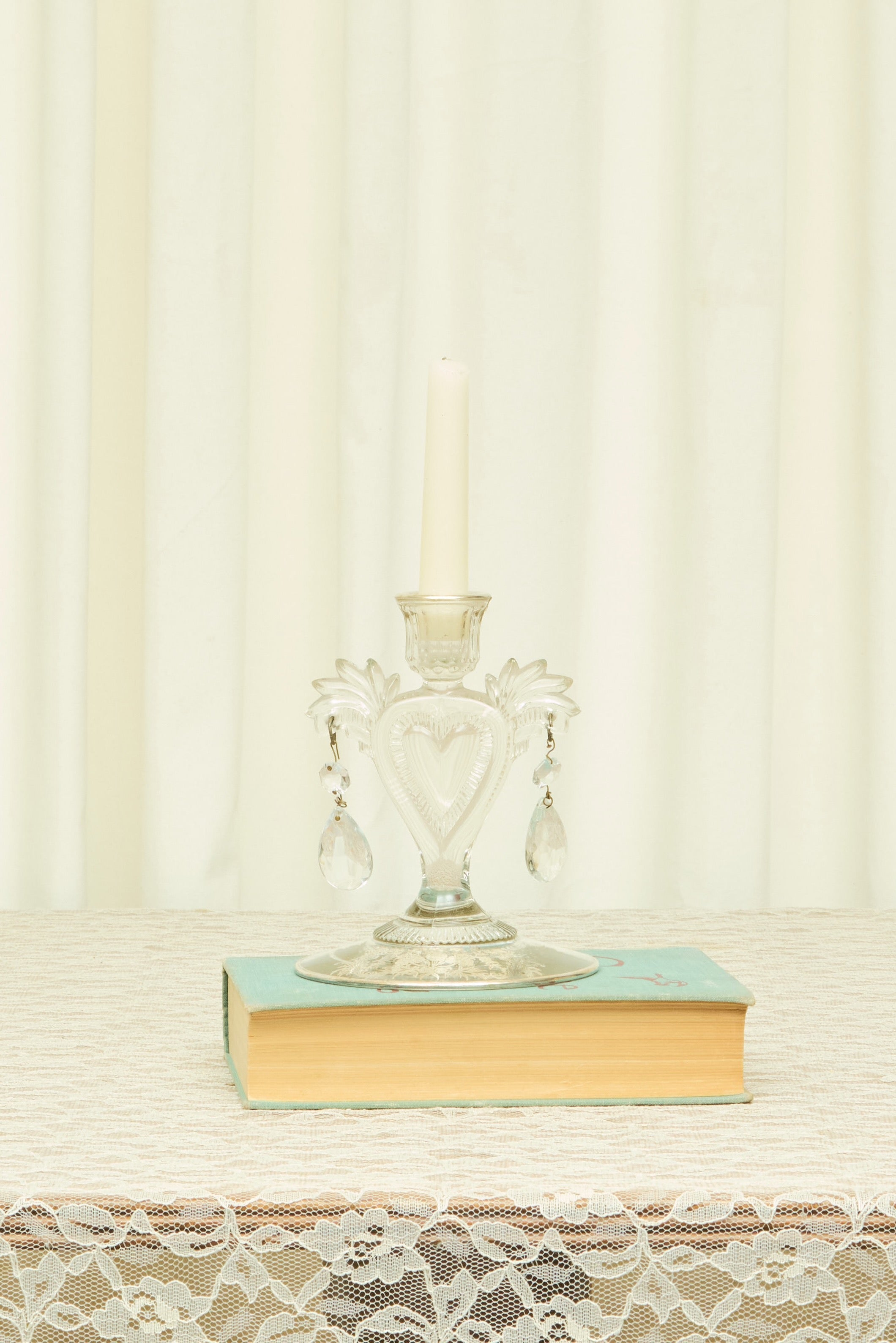 Antique Heart Crystal Candle Holder
