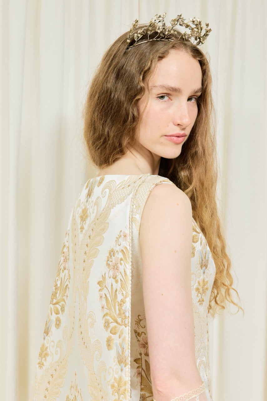 Hencil Floral Brocade Train Gown