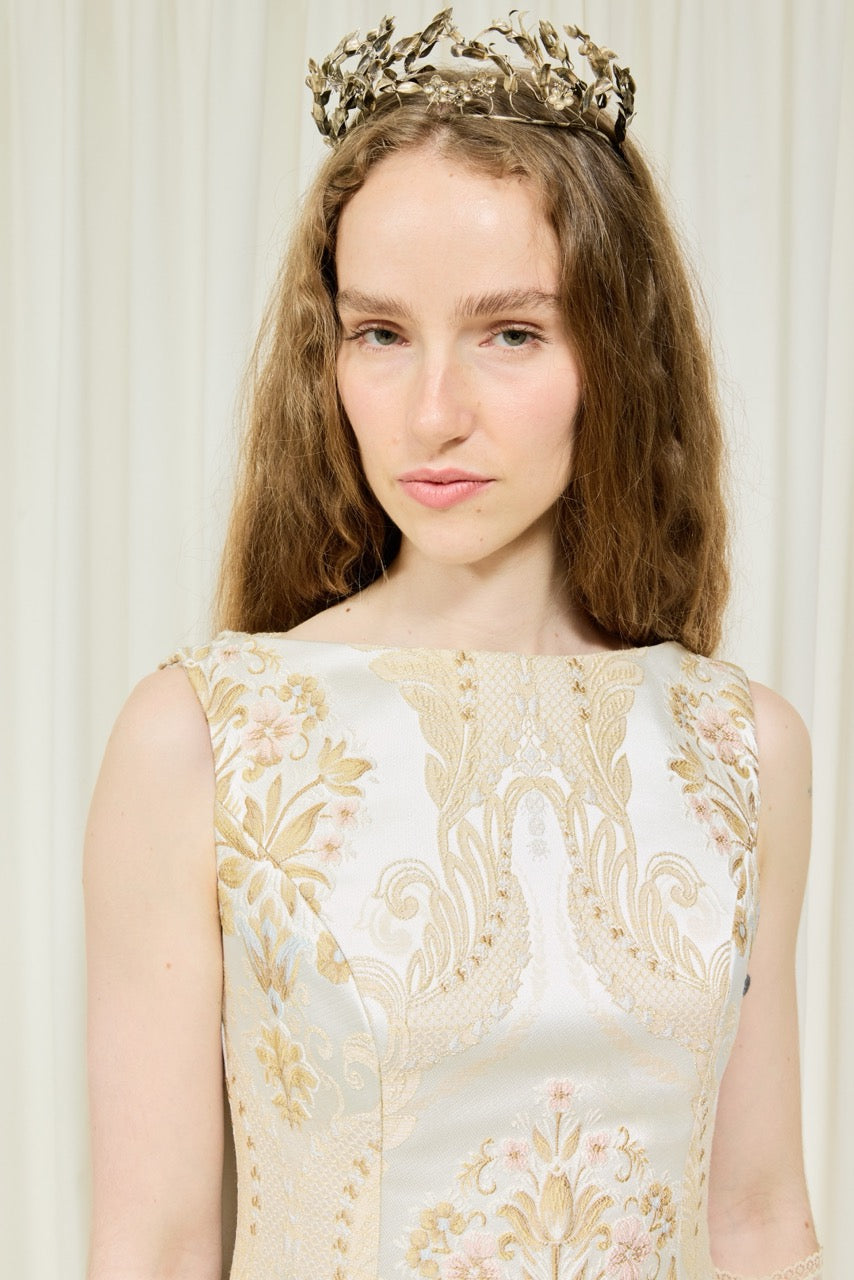 Hencil Floral Brocade Train Gown