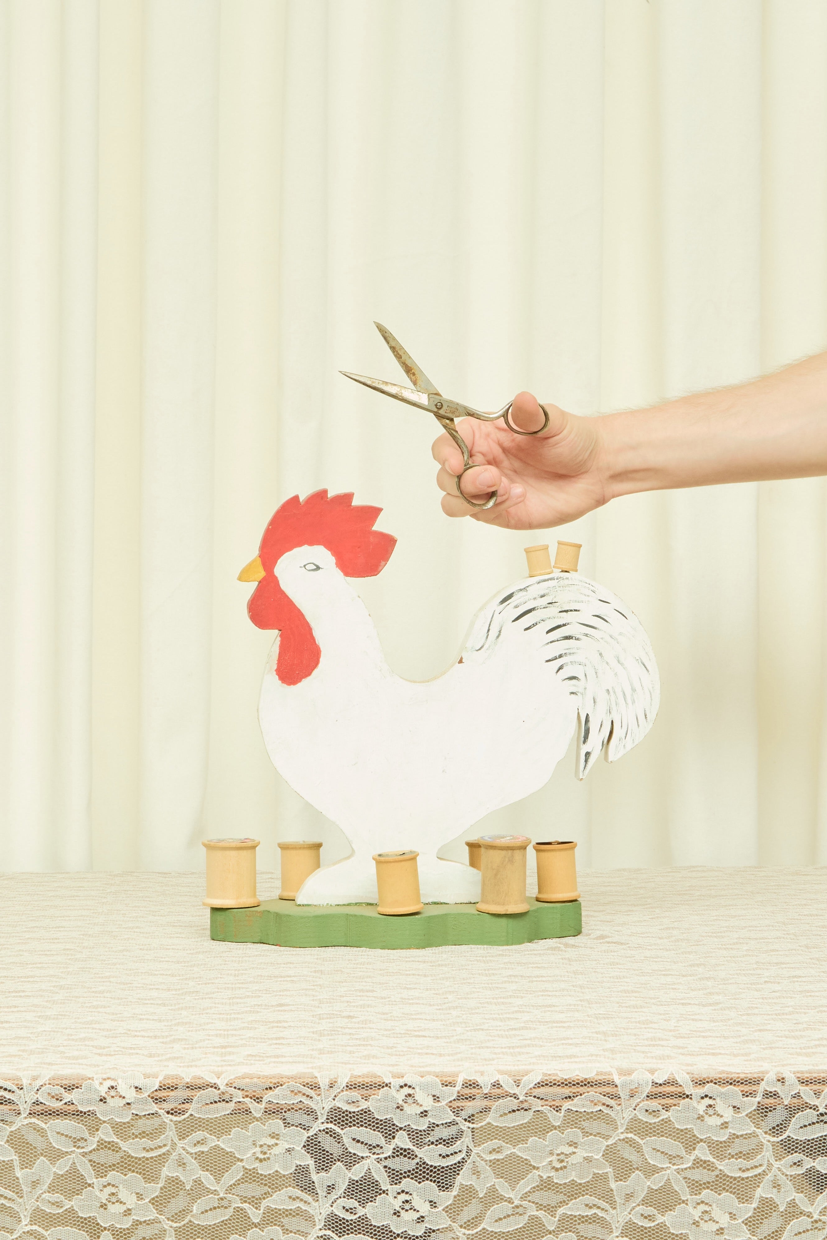Vintage Cock Sewing Supply Holder