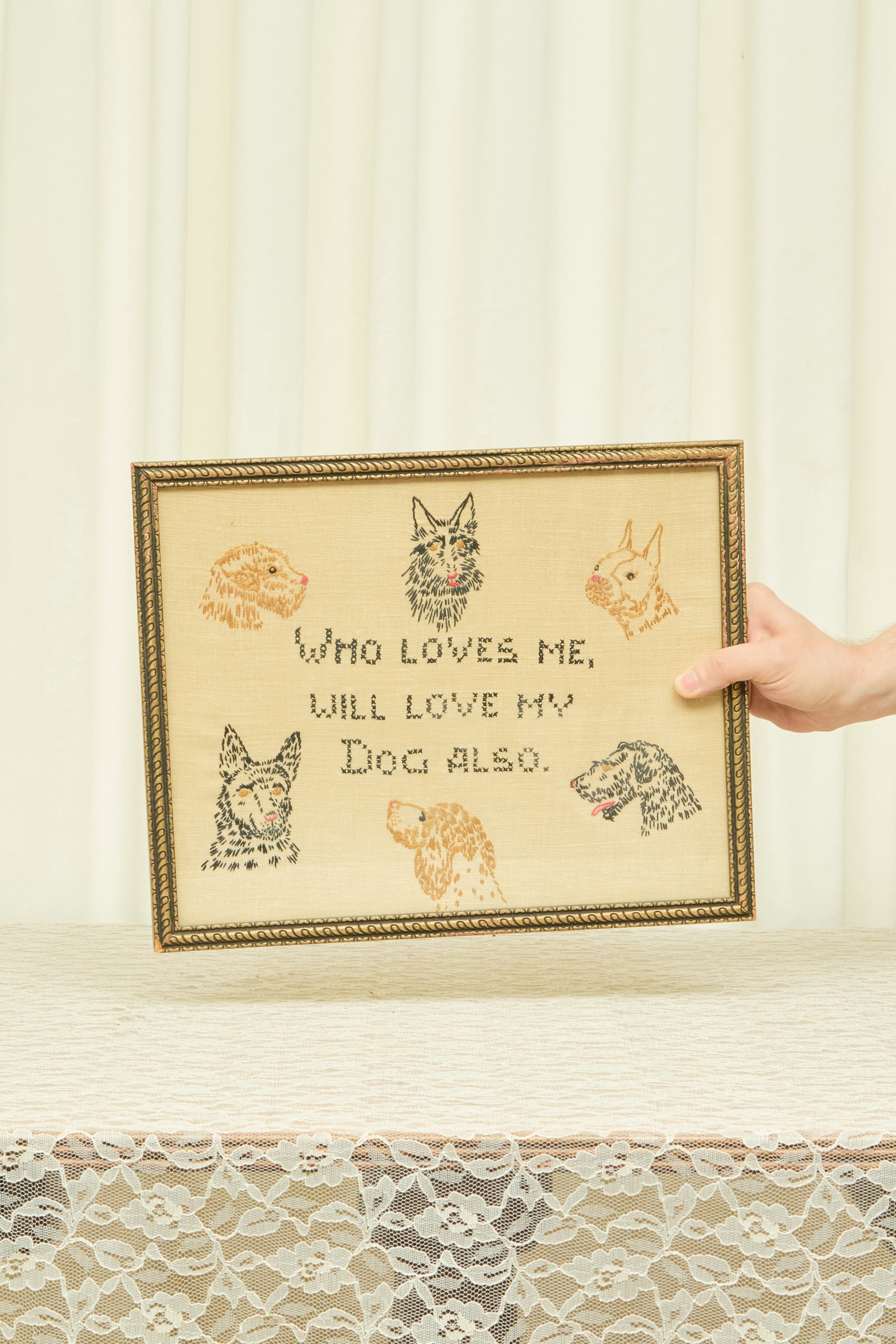 Vintage Dog Lover Framed Cross Stitch