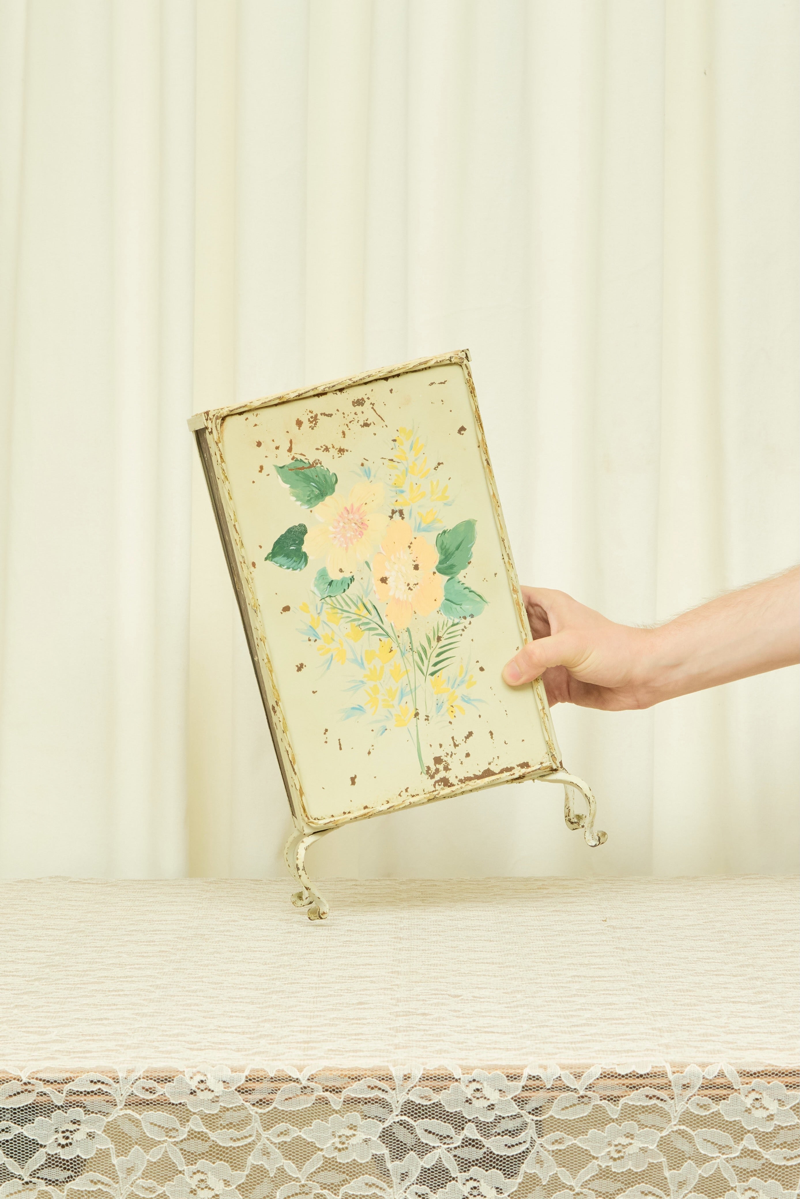 Vintage Floral Painted Footed Box