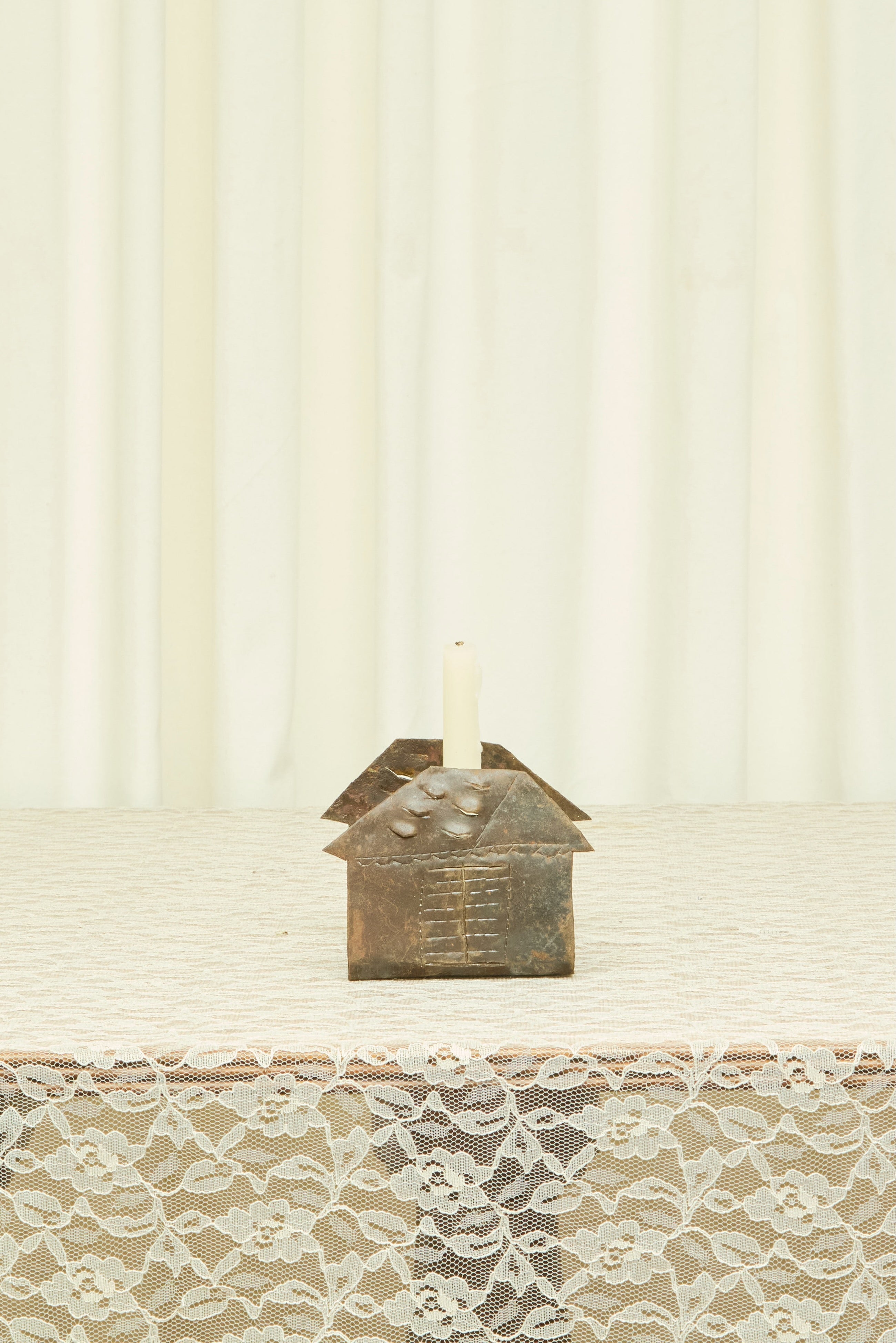 Vintage Folk Art House Candle Holder