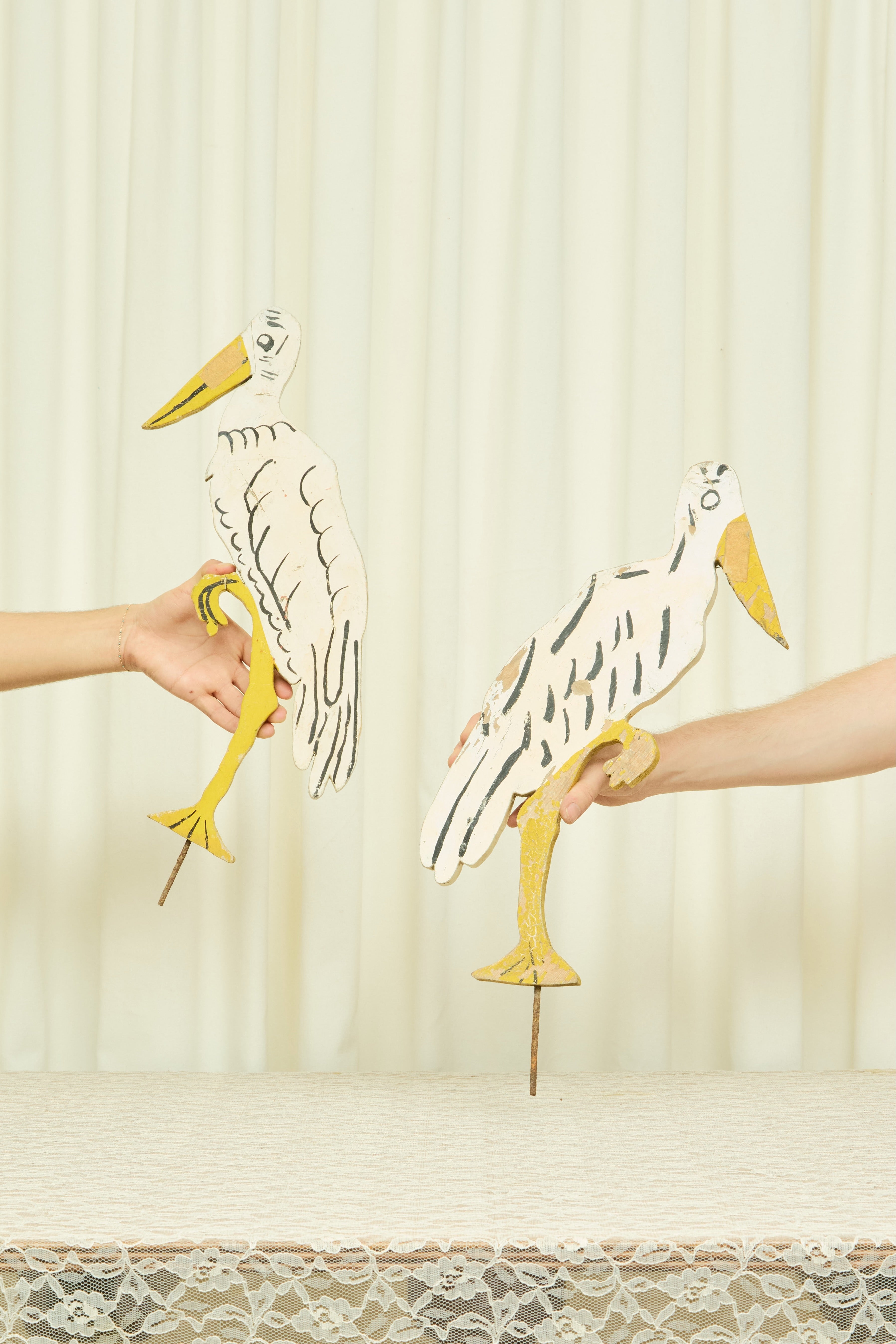 Vintage Folk Art Stork Lawn Ornaments Set/2