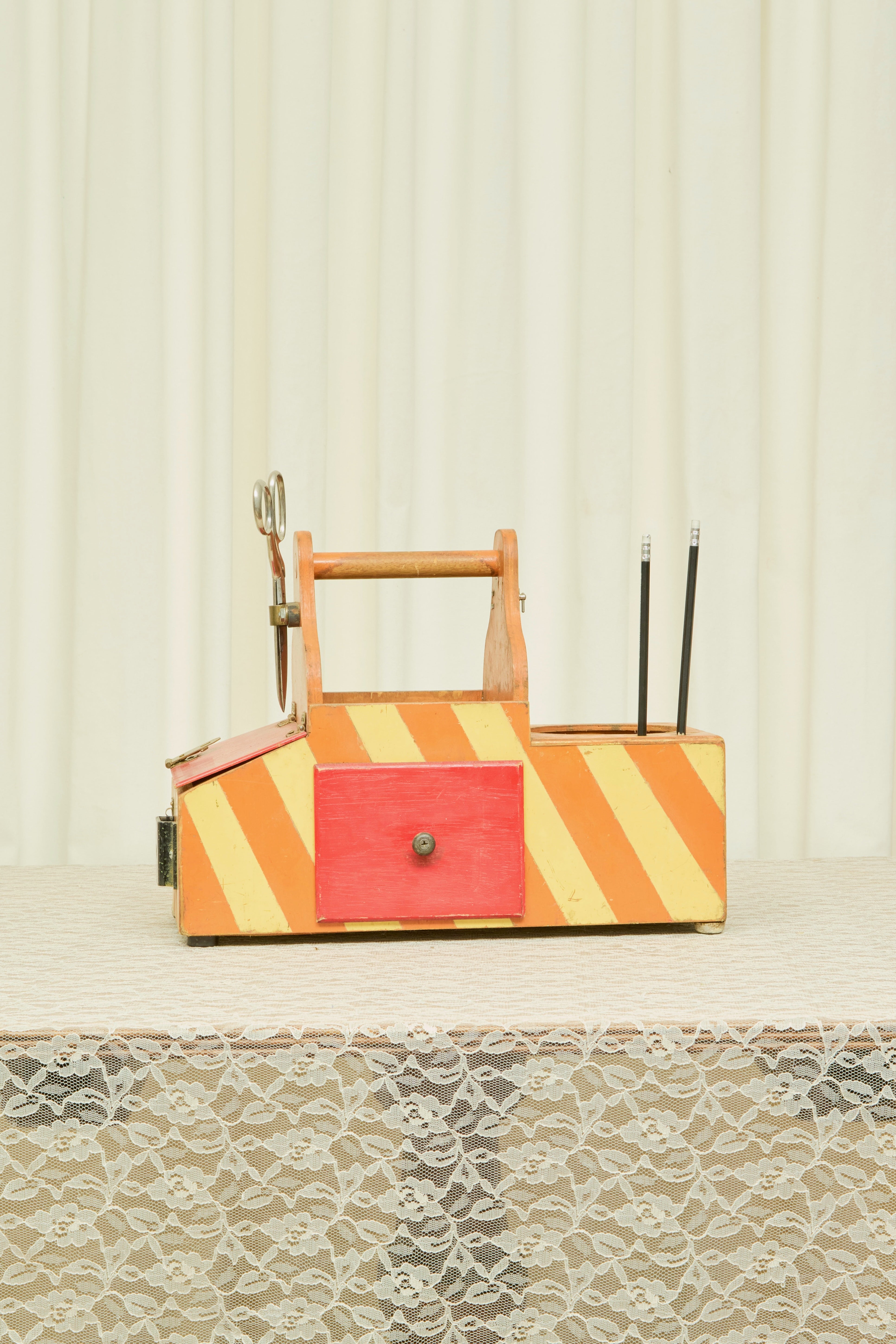 Vintage Folk Art Striped Toolbox