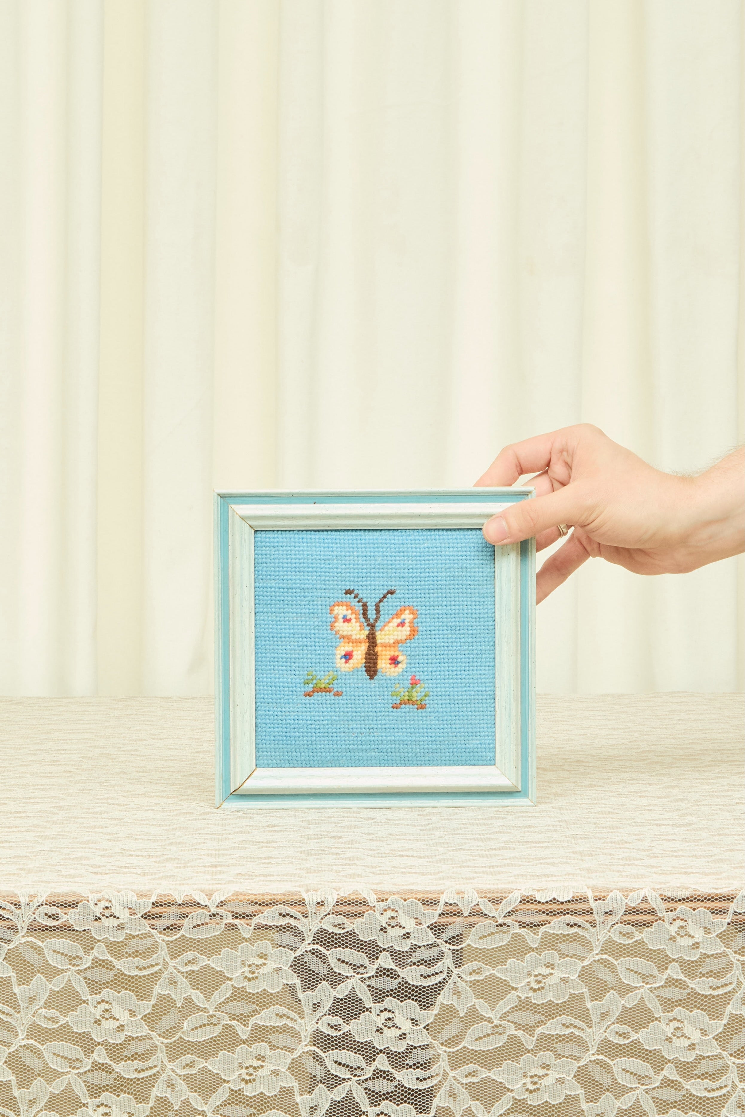 Vintage Framed Butterfly Needlepoint