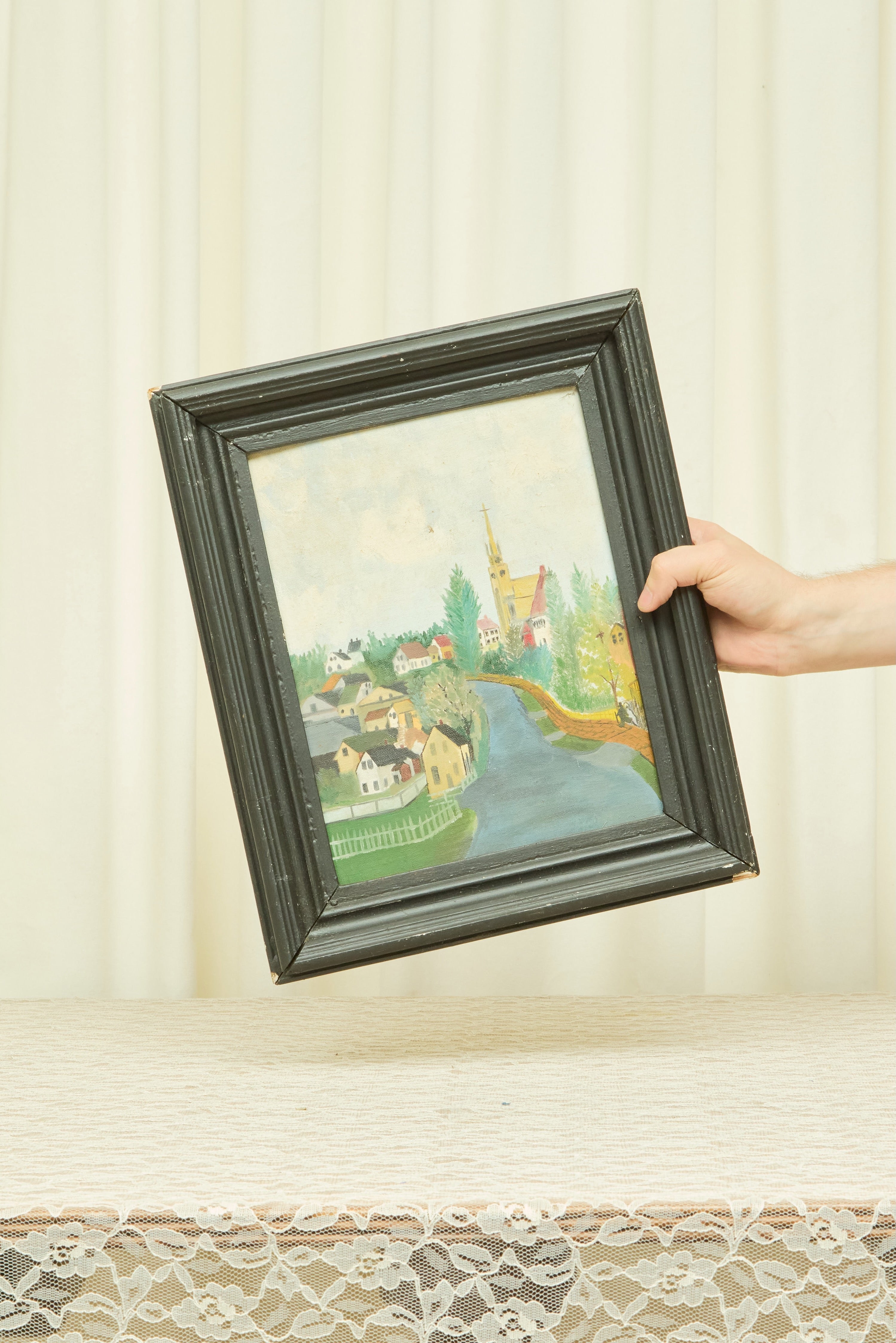 Vintage Framed Neighborhood Painting