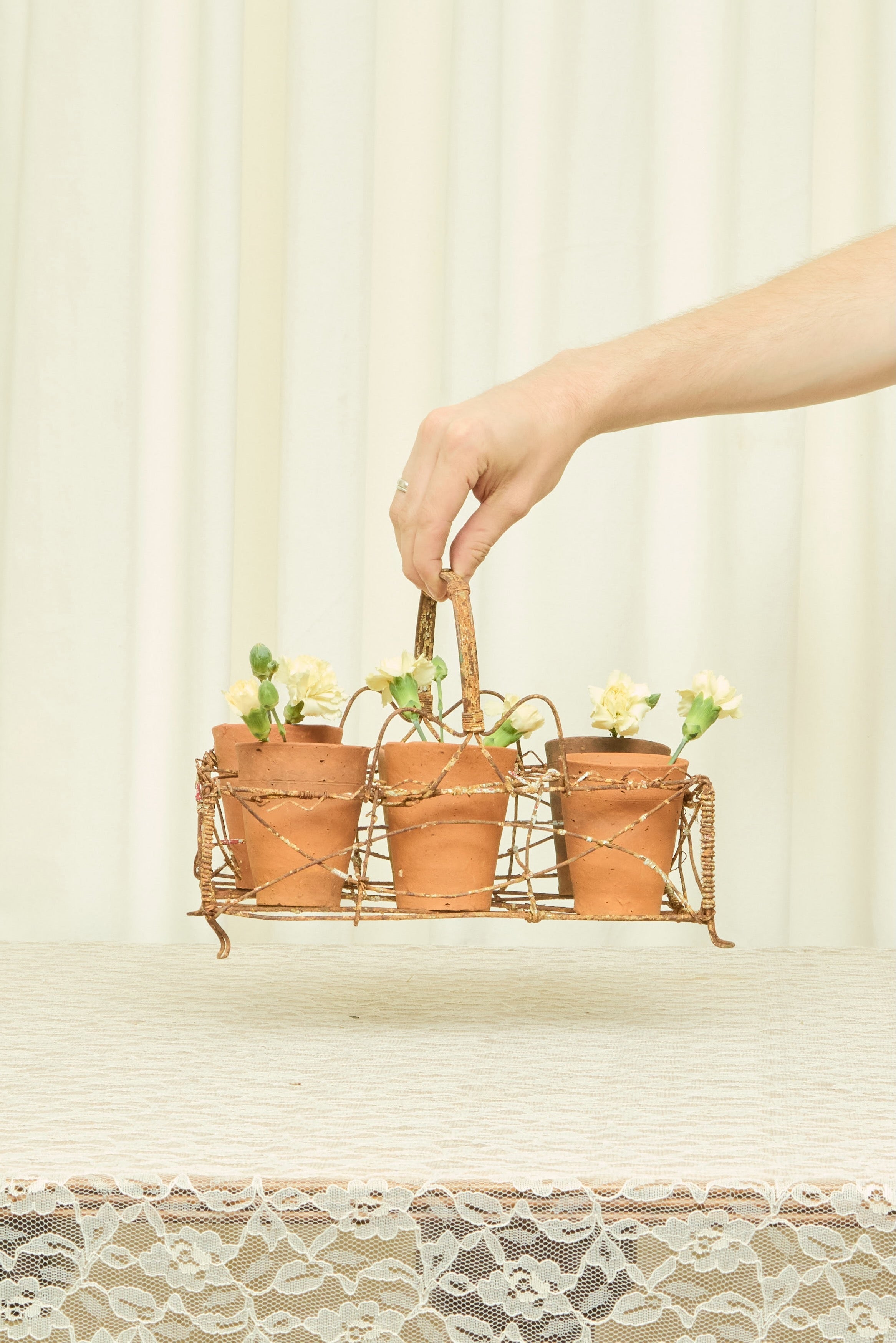 Vintage French Pots with Carrier