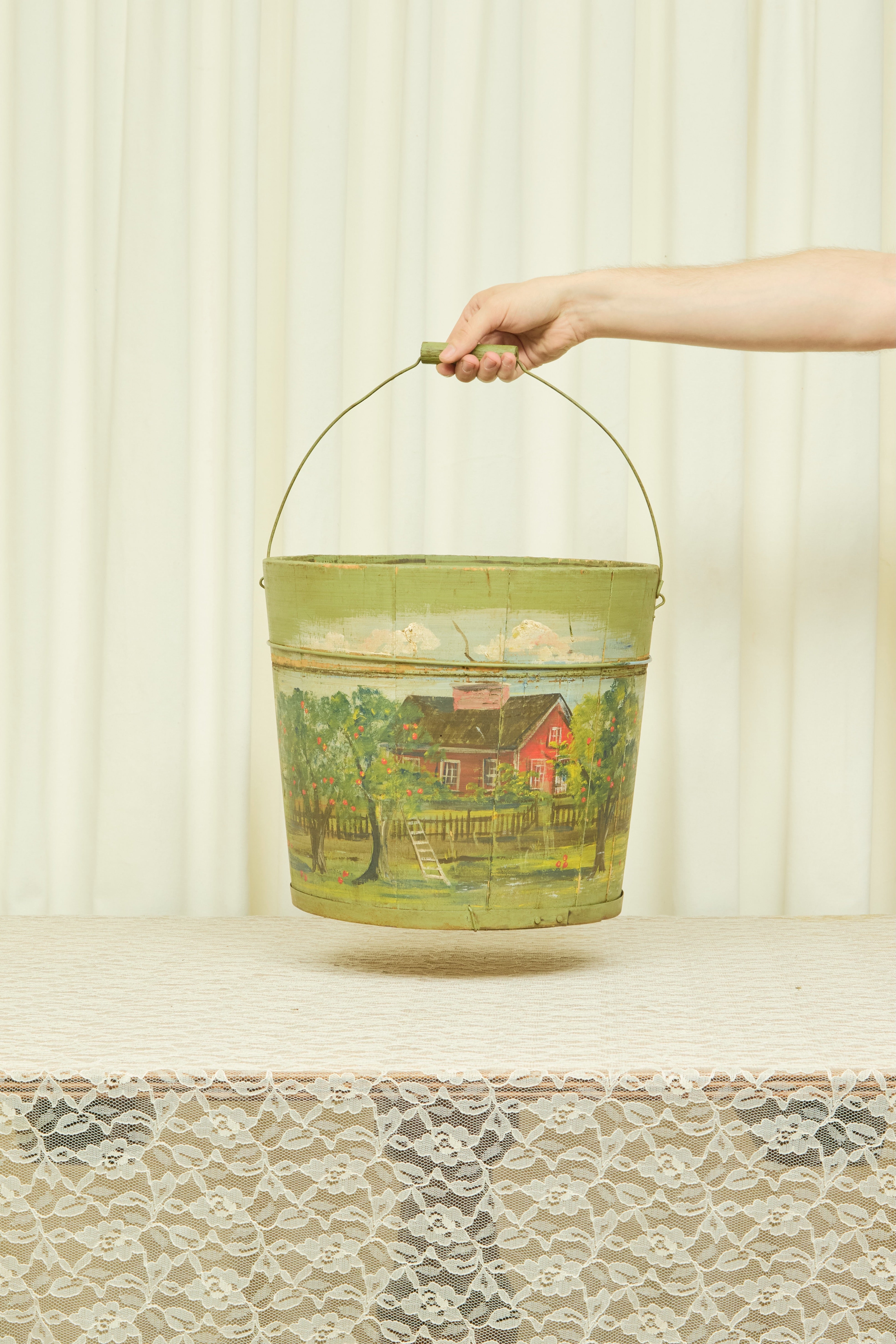 Vintage Hand Painted Wooden Bucket