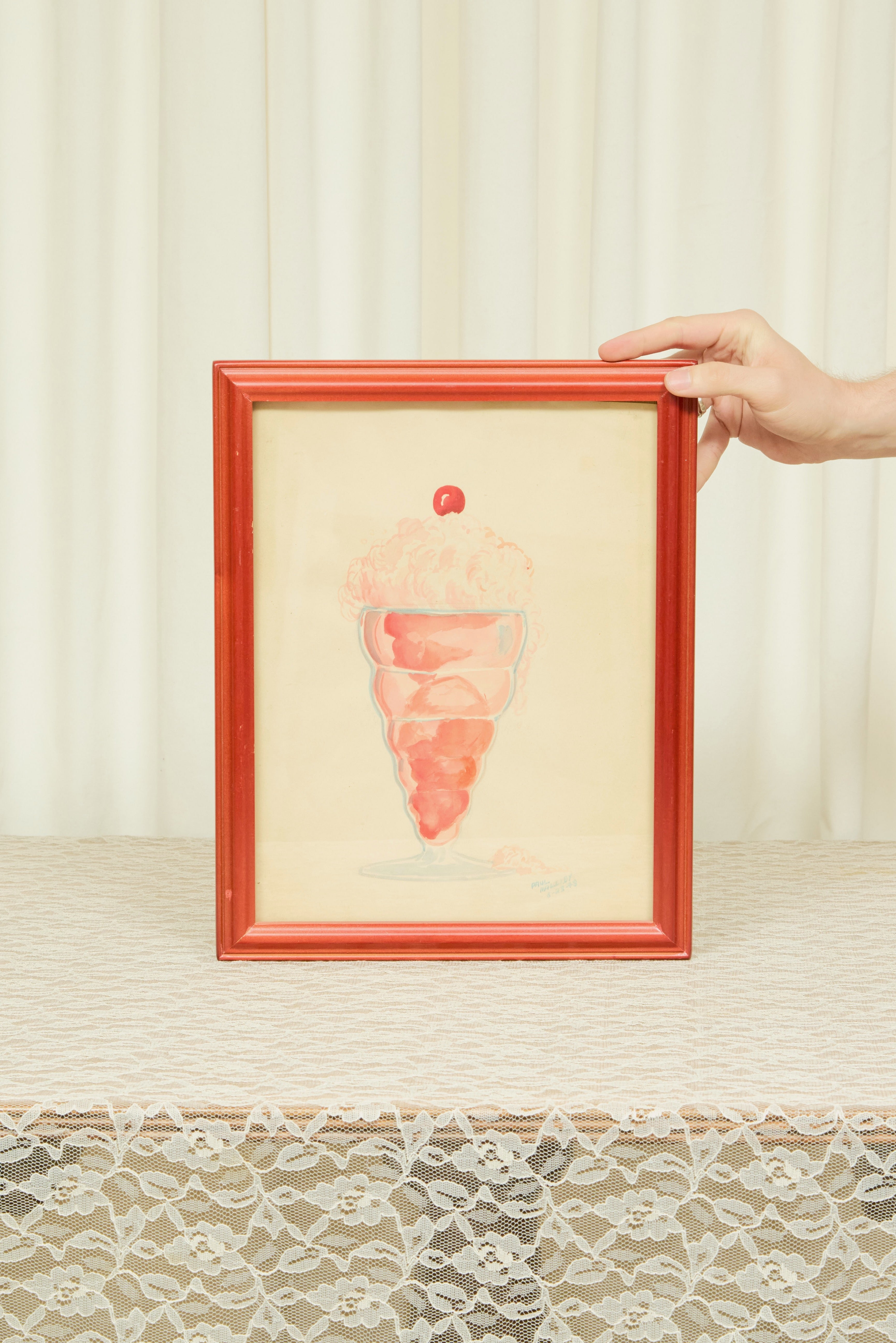 Vintage Ice Cream Sundae Framed Painting