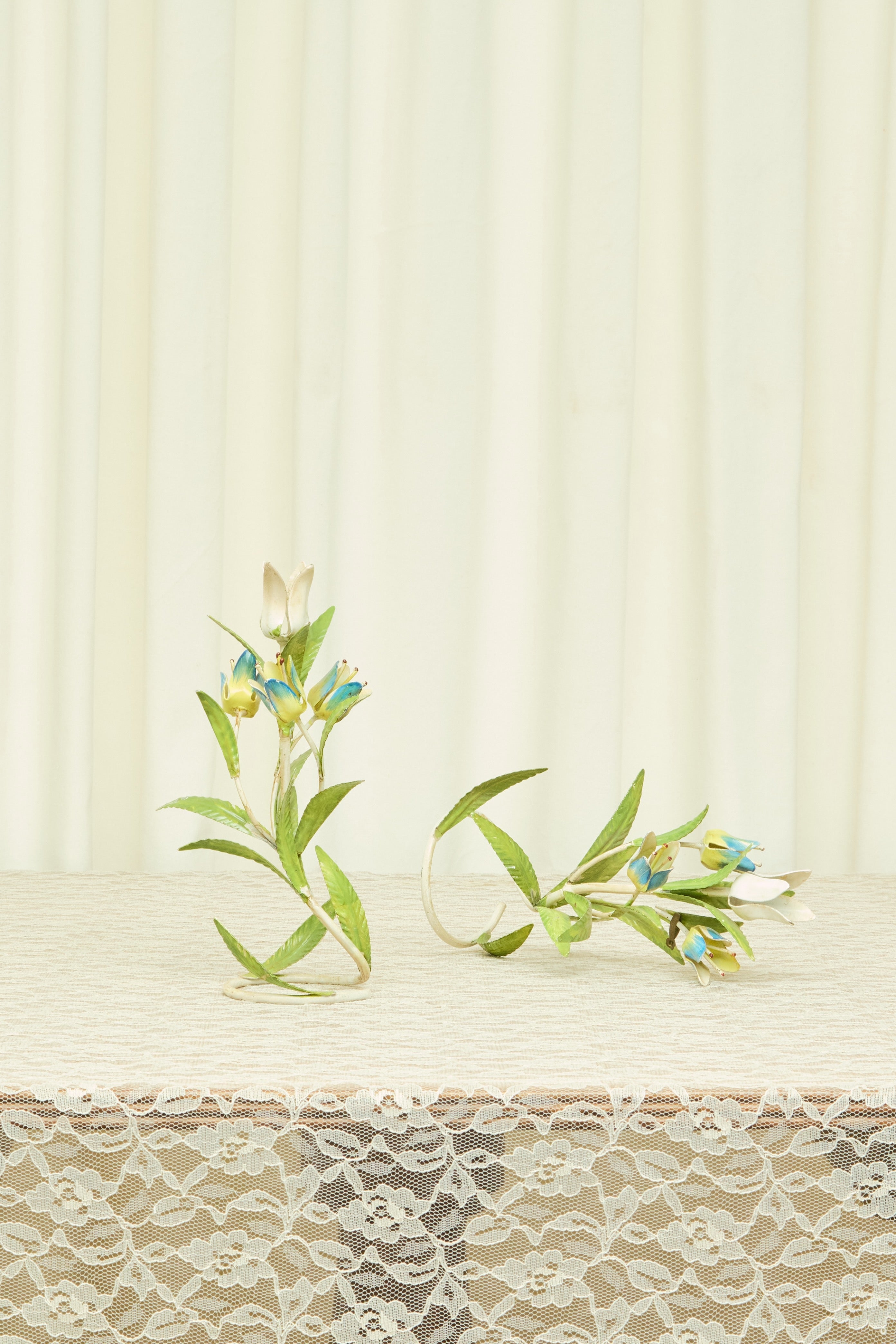 Vintage Metal Flower Candle Holder Set/2