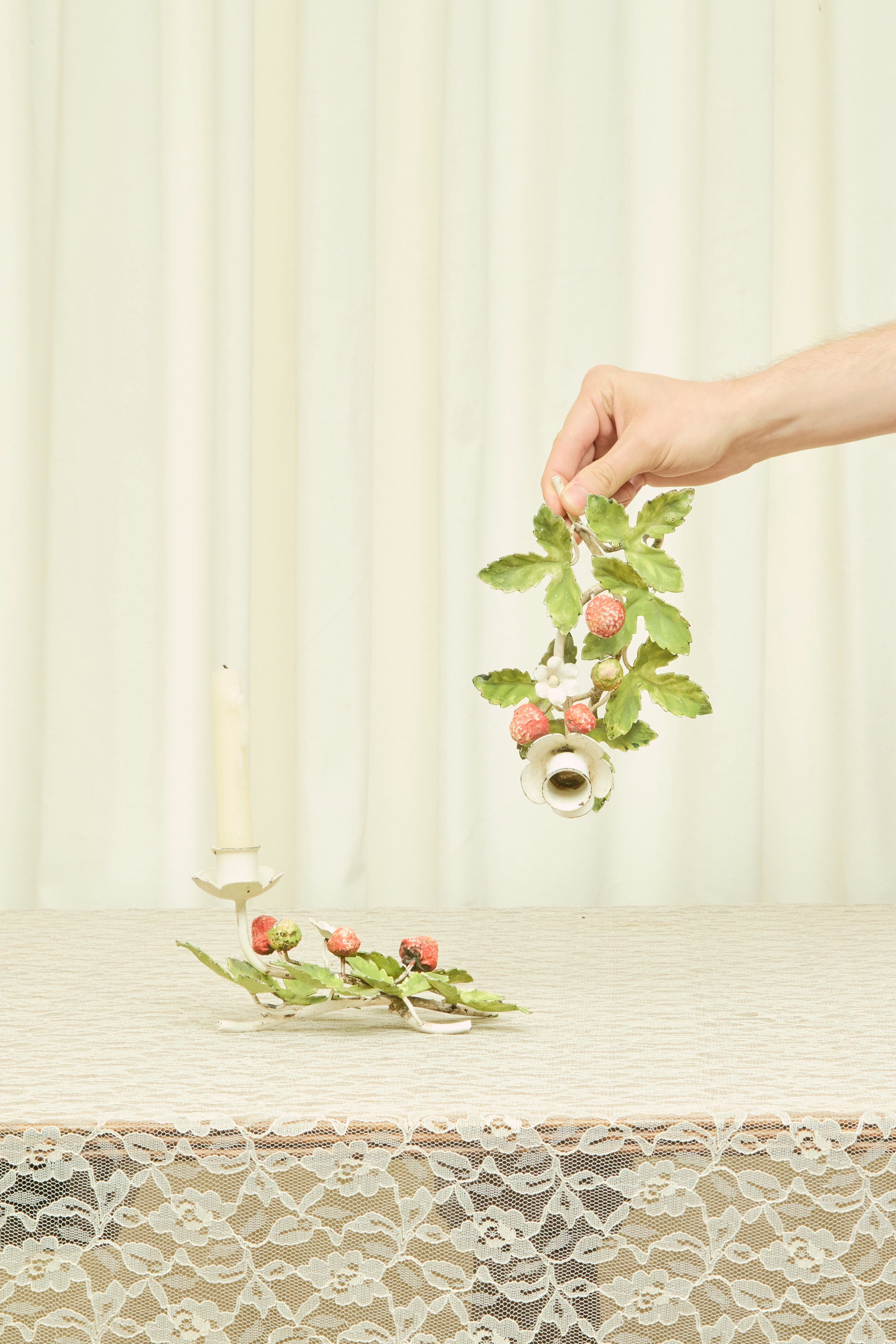 Vintage Metal Strawberry Candle Holder Set/2