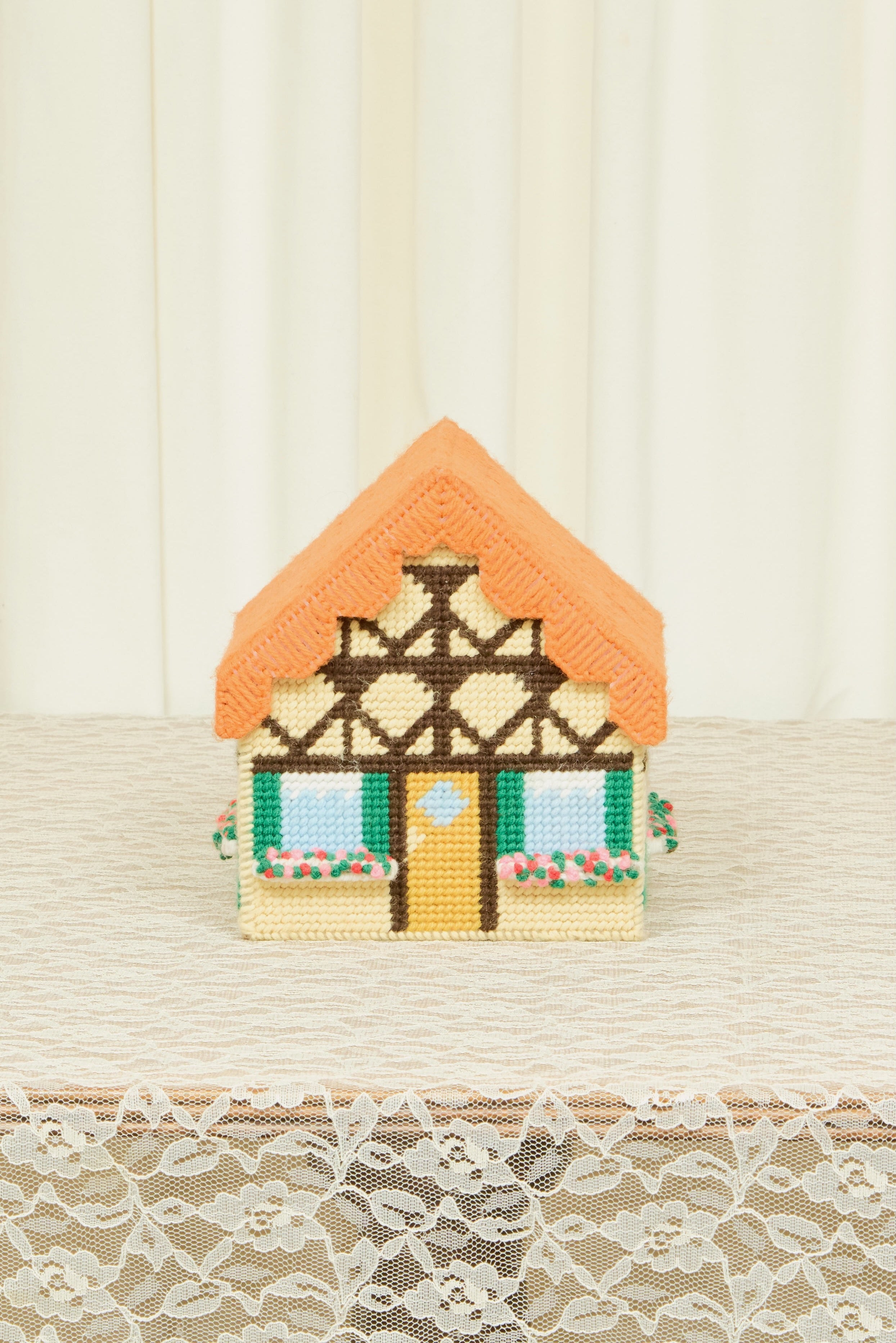Vintage Needlepoint House Box