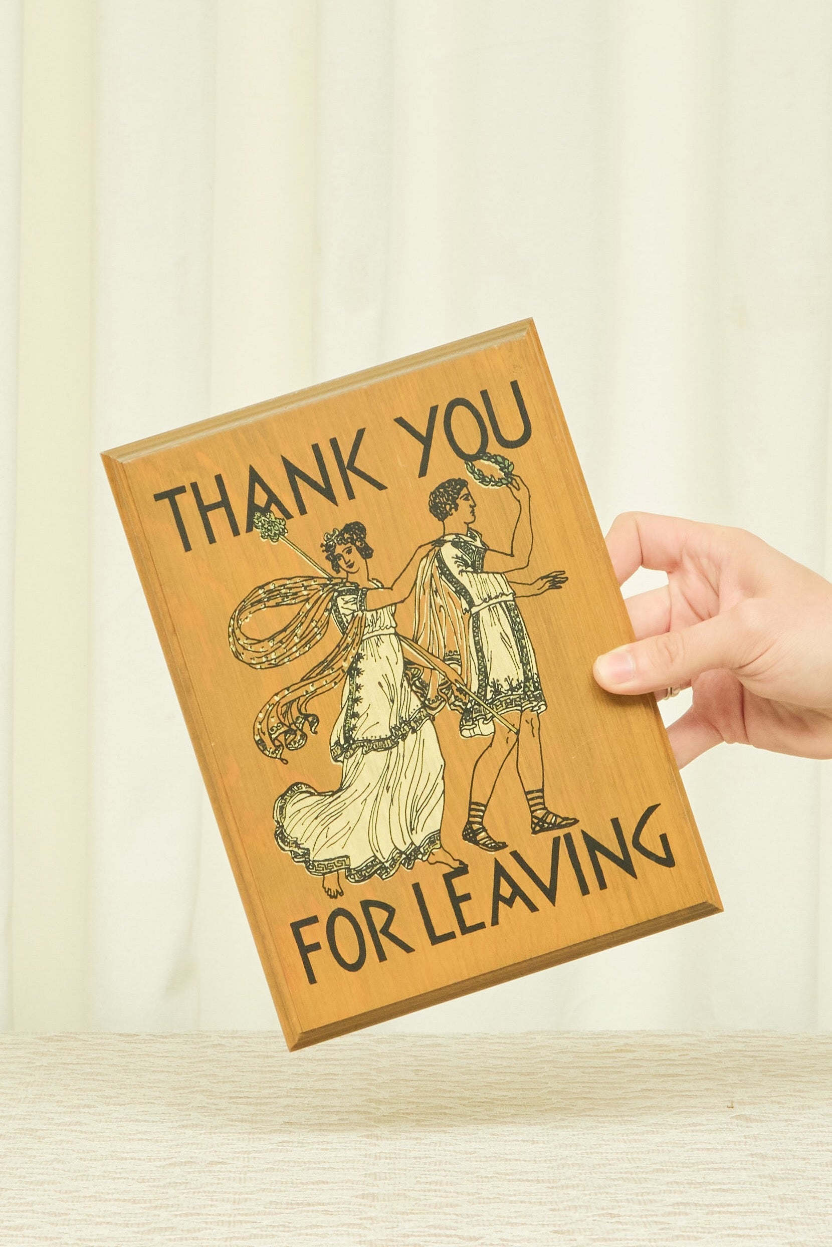 Vintage Neoclassical "Thank you for Leaving" Plaque