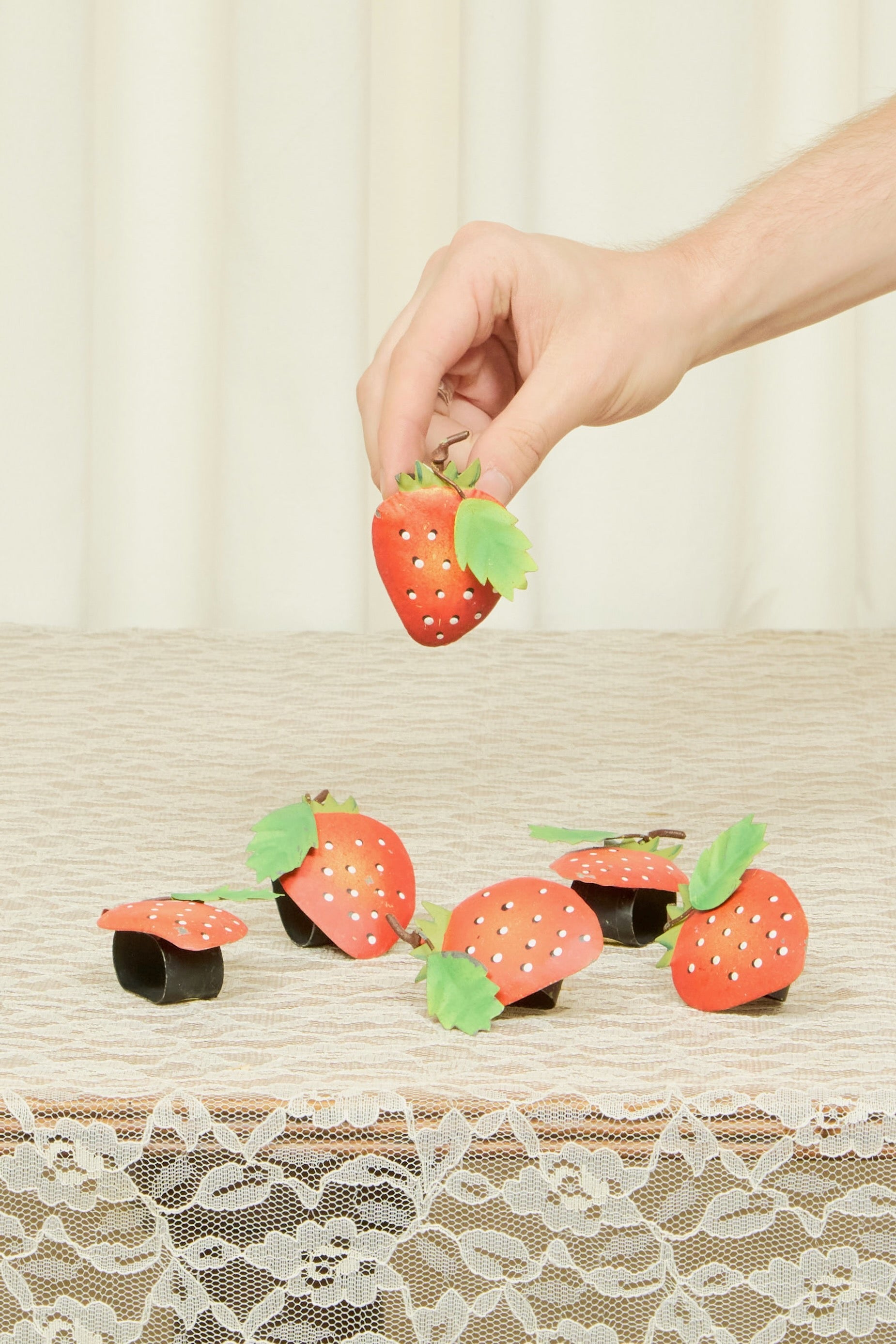 Vintage Painted Strawberry Napkin Rings Set/6