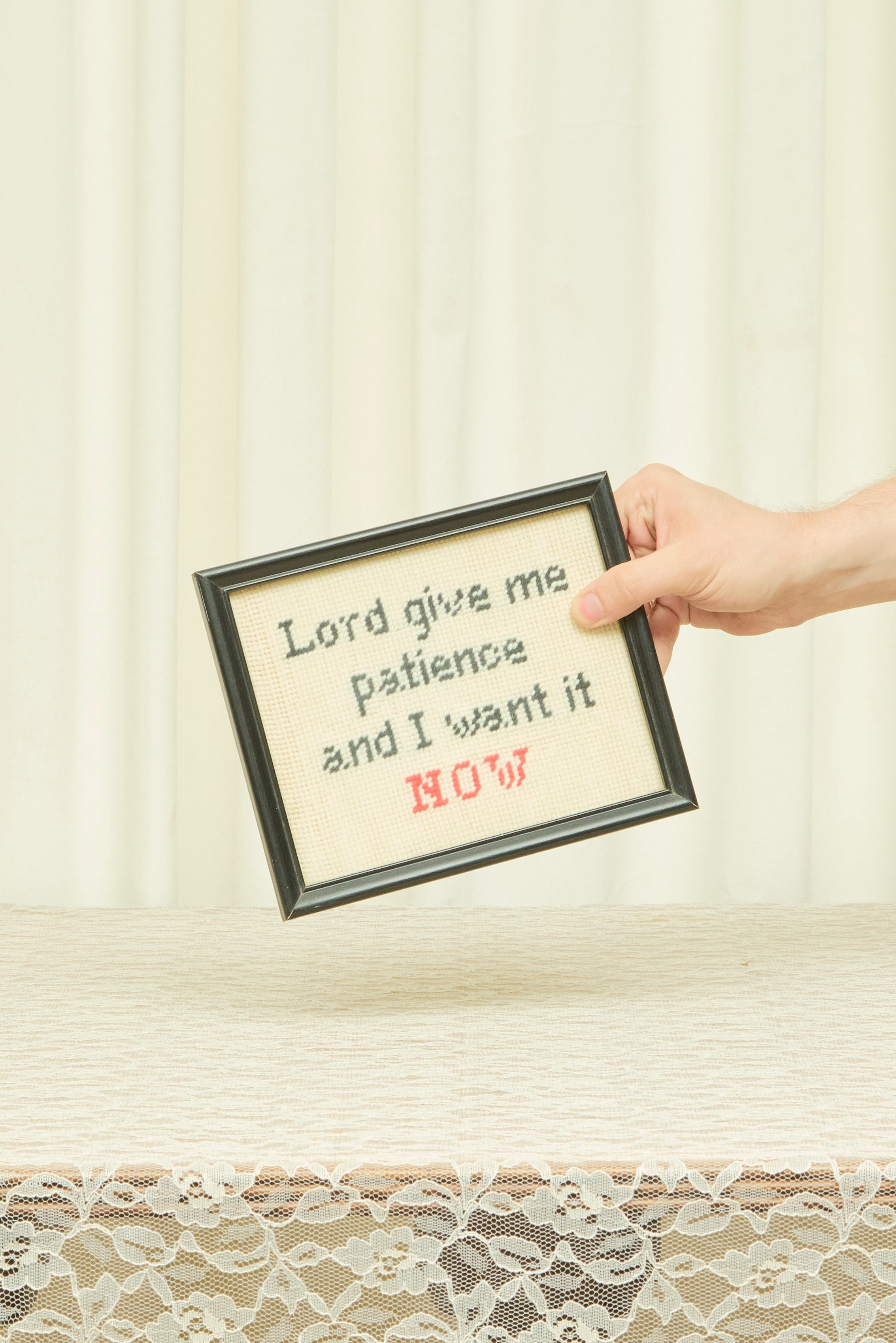 Vintage Patience Framed Needlepoint