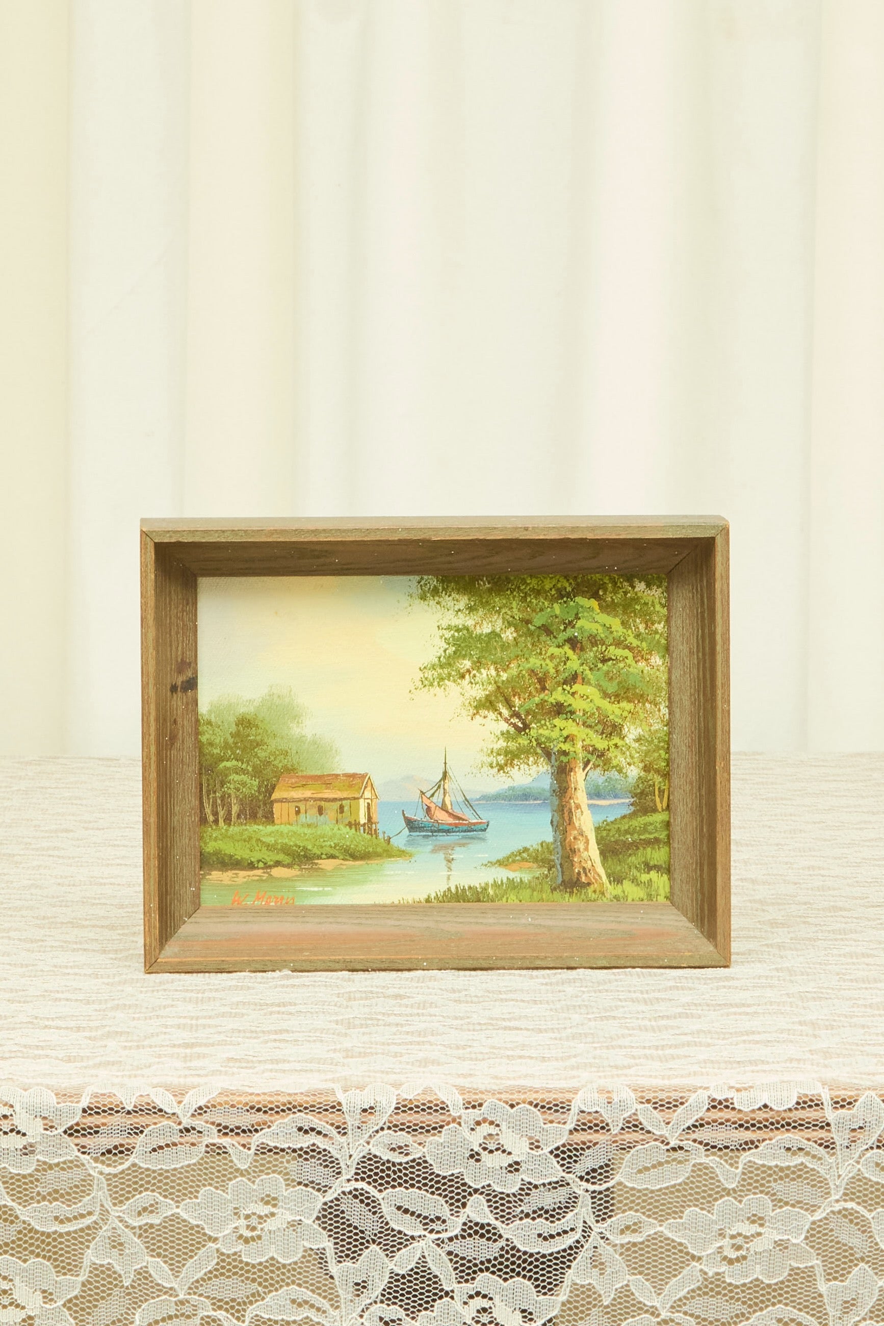 Vintage Sailboat Oil Painting